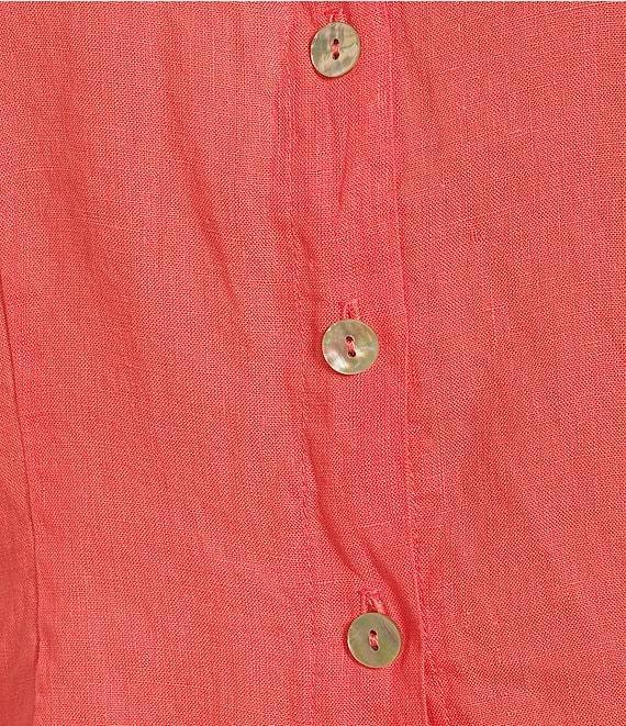 Bryn Walker Light Linen Mandarin Collar Short Sleeve Button Front Shirt Product Image