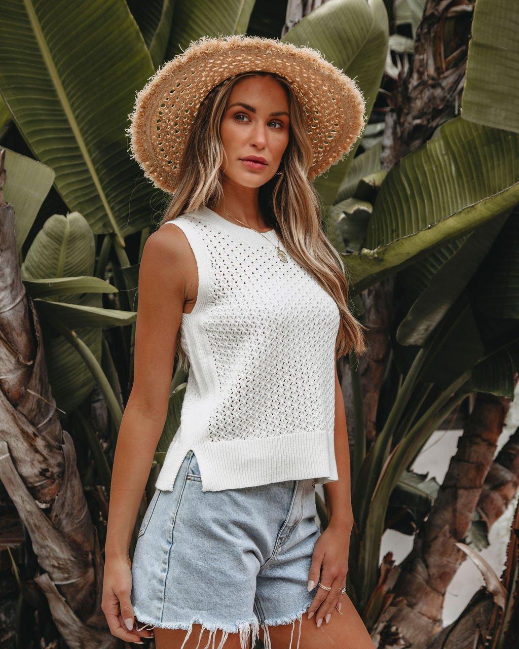 Ivory Crochet Sleeveless Sweater Product Image