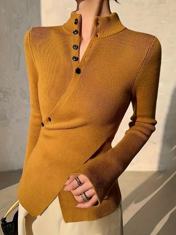 Long Sleeves Asymmetric Split-front Split-Joint V-neck Sweater Tops Product Image
