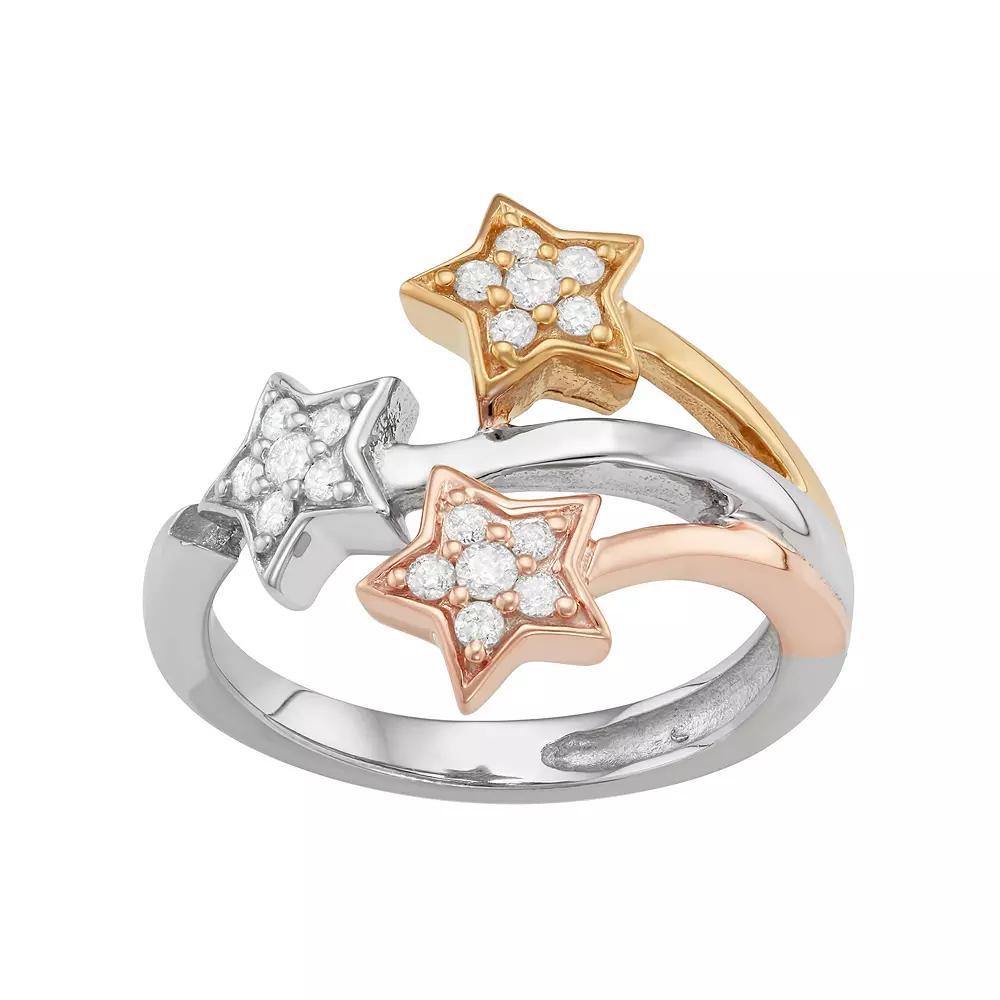 Jewelexcess Tri Tone Sterling Silver 1/3 Carat T.W. Diamond Star Ring, Women's, Size: 7 Product Image