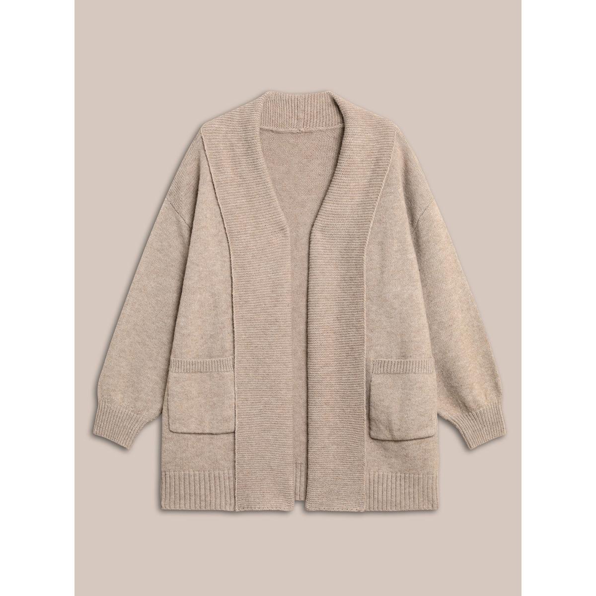 Plus Size Airy Cozy Shawl Collar Wool Cardigan Tan Women Casual Loose Long Sleeve Everyday Cardigans BloomChic 30/6X Product Image