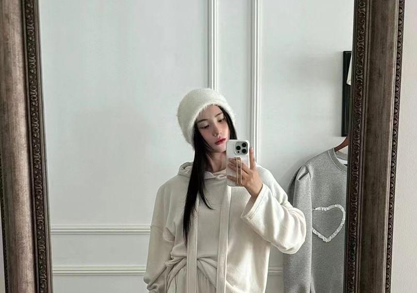 Ribbon Plain Hooded Sweatshirt Product Image