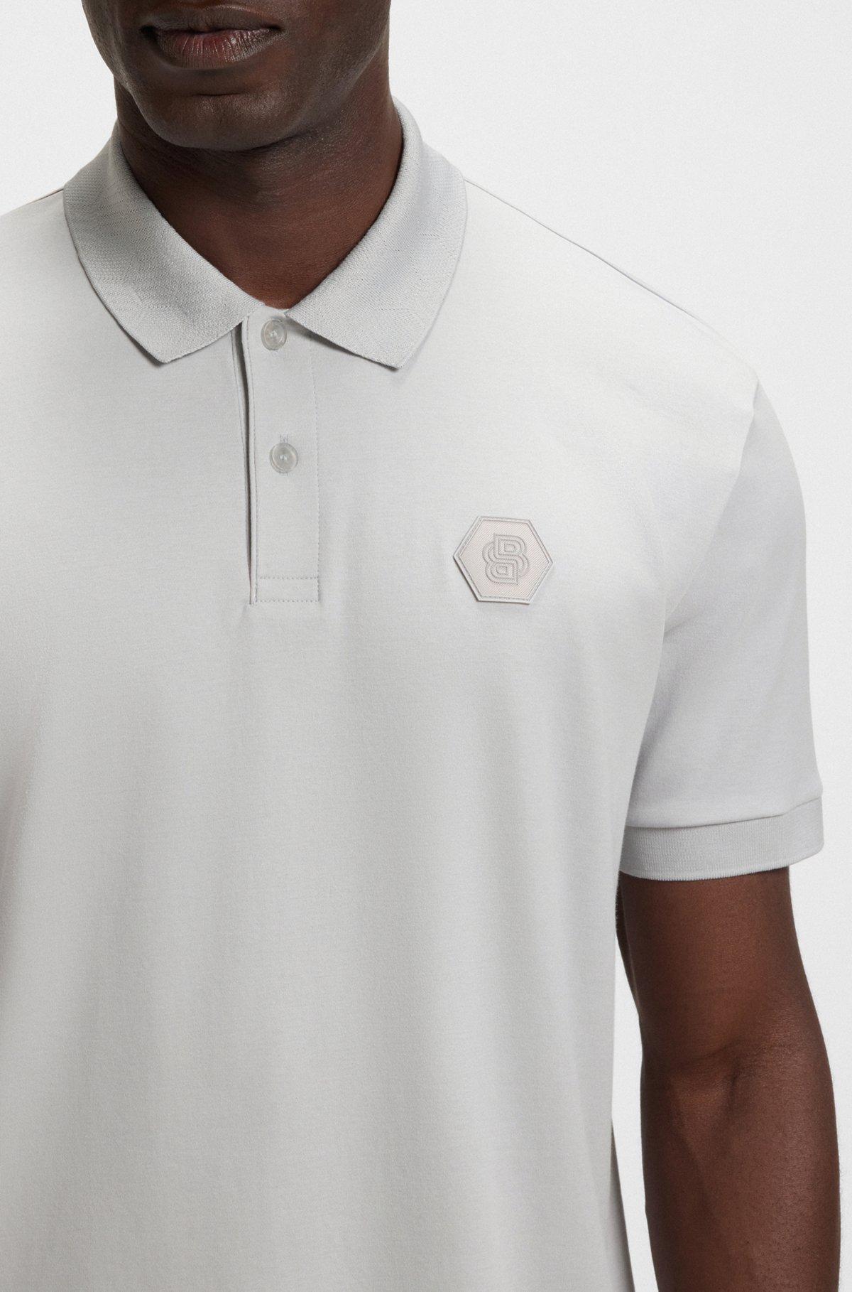 BOSS - Pima-cotton polo shirt with Double B monogram - Light Grey Product Image