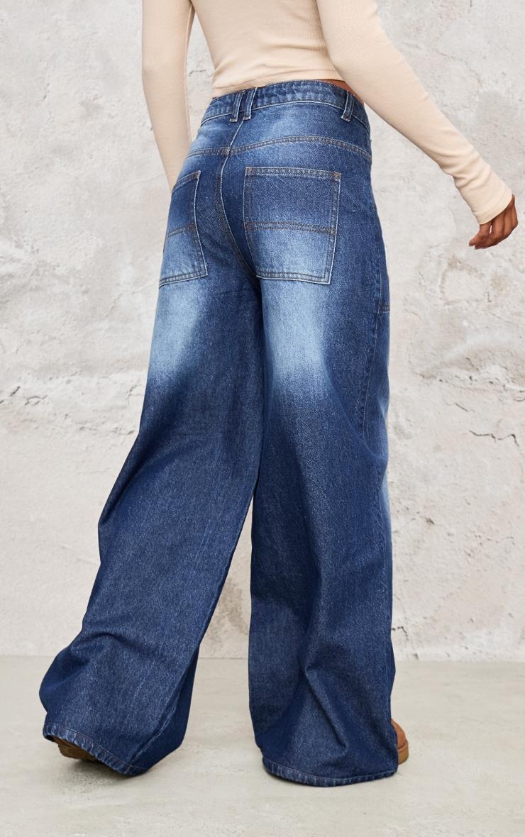 Mid Blue Wash Mid Rise Wide Leg Jeans Product Image