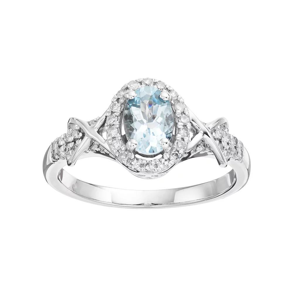 Gemminded 10k White Gold Aquamarine & 1/4 Carat T.W. Diamond Halo Ring, Women's, Size: 5, Blue Product Image