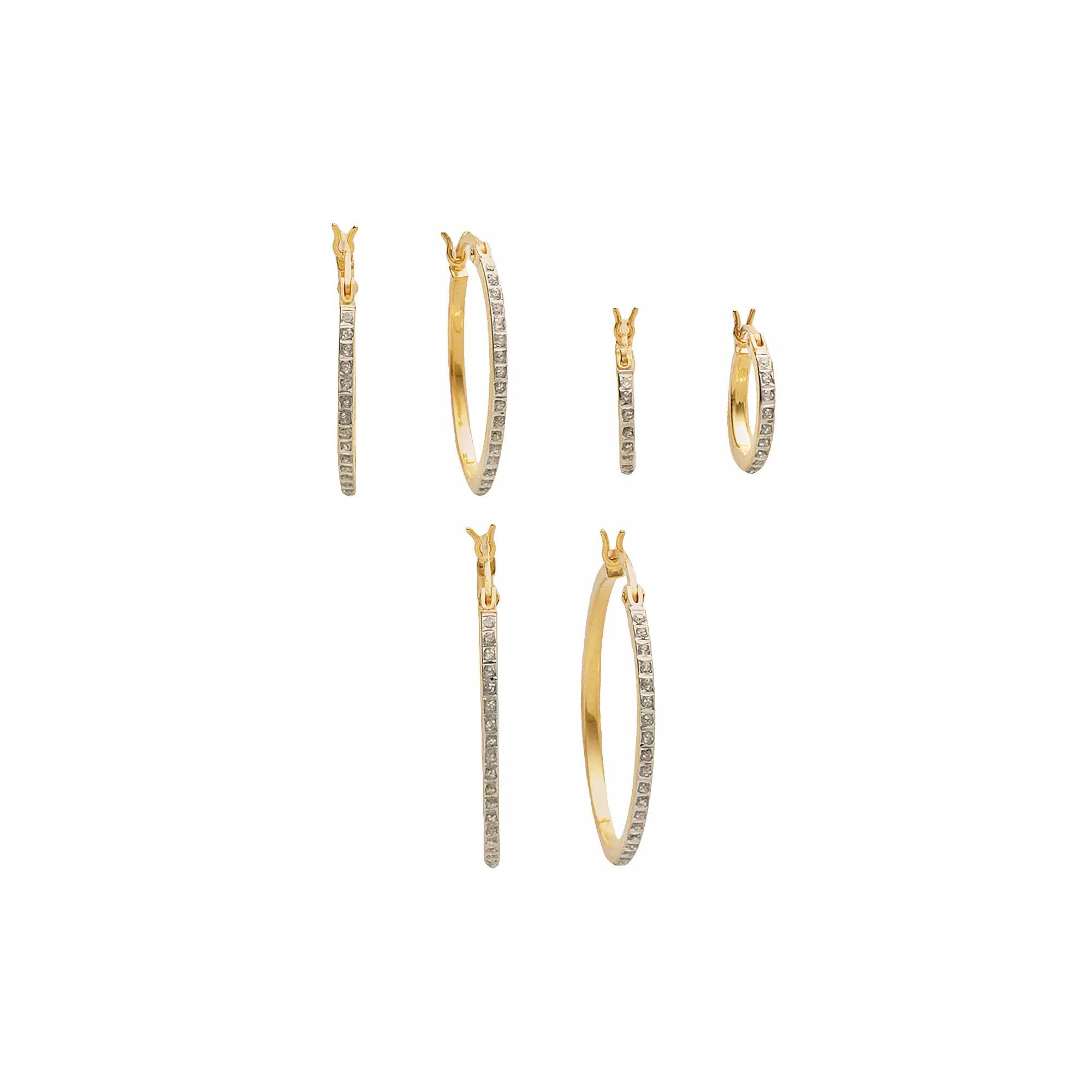 Diamond Mystique™ 18k Gold Over Silver Diamond Accent Hoop Earring Set, Women's, Multicolor Product Image