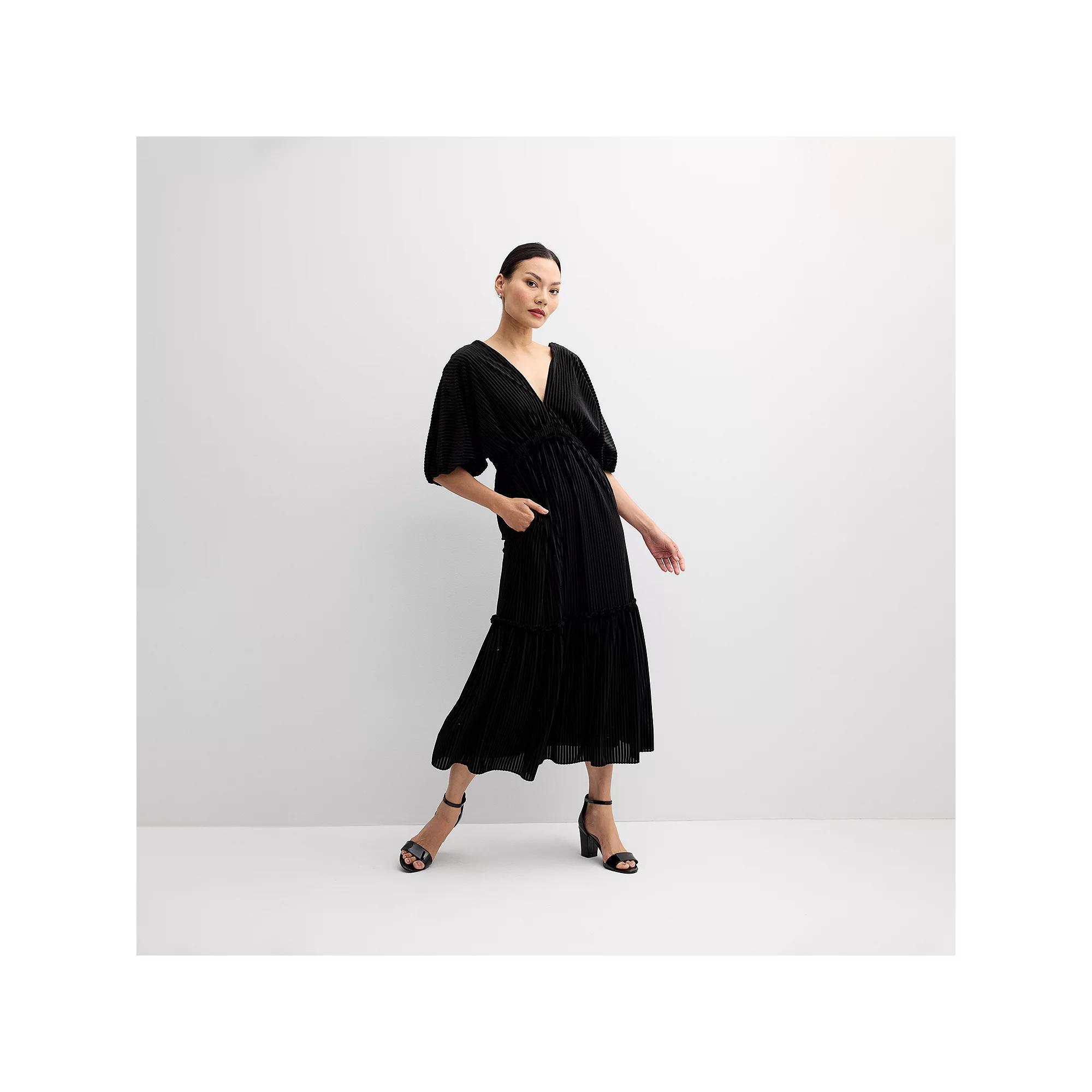 Women's Taylor Smocked Waist Tiered Midi Dress, Size: 2, Black Product Image