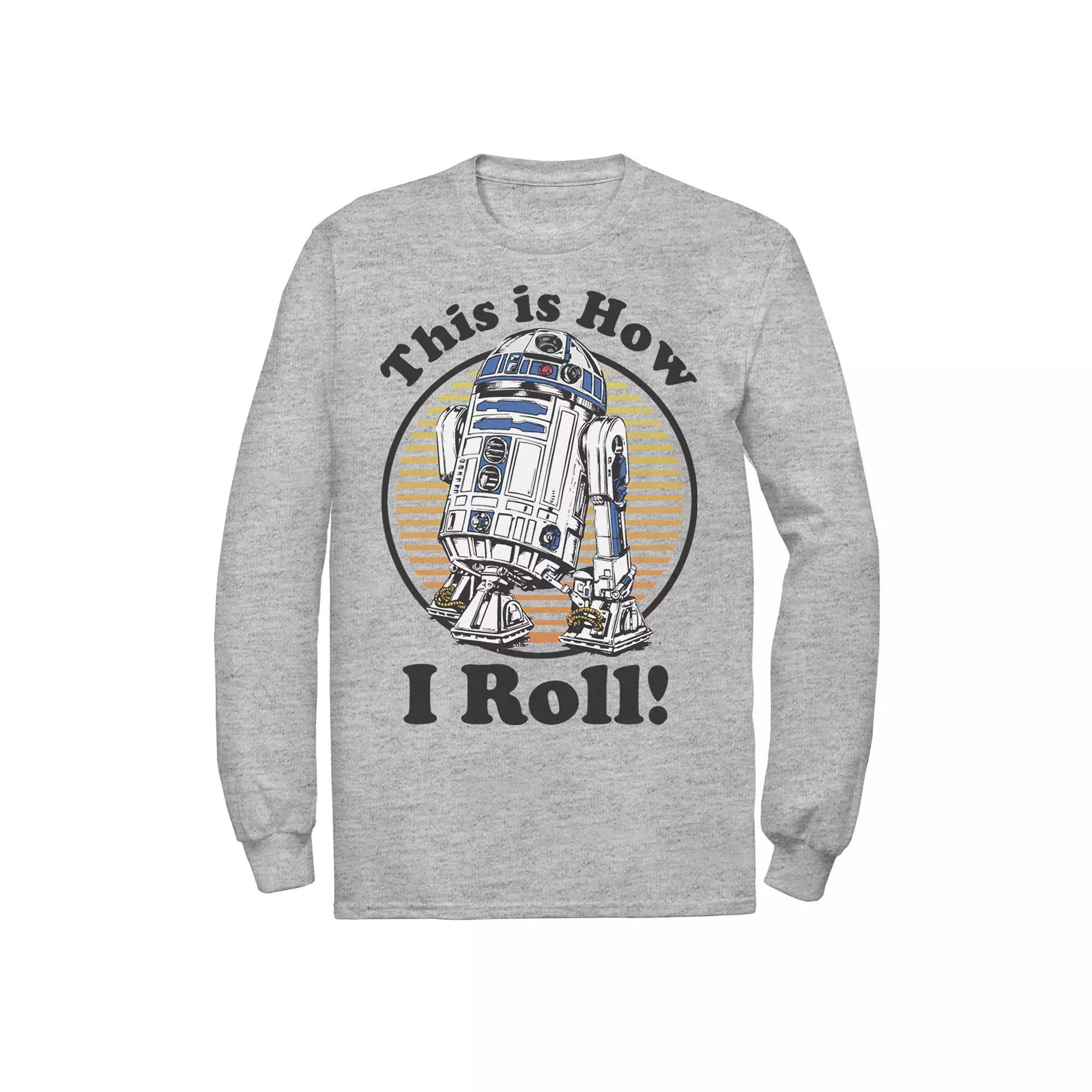Mens Star Wars C-3PO R2-D2 Besties Badge Long Sleeve Graphic Tee Athletic Grey Product Image