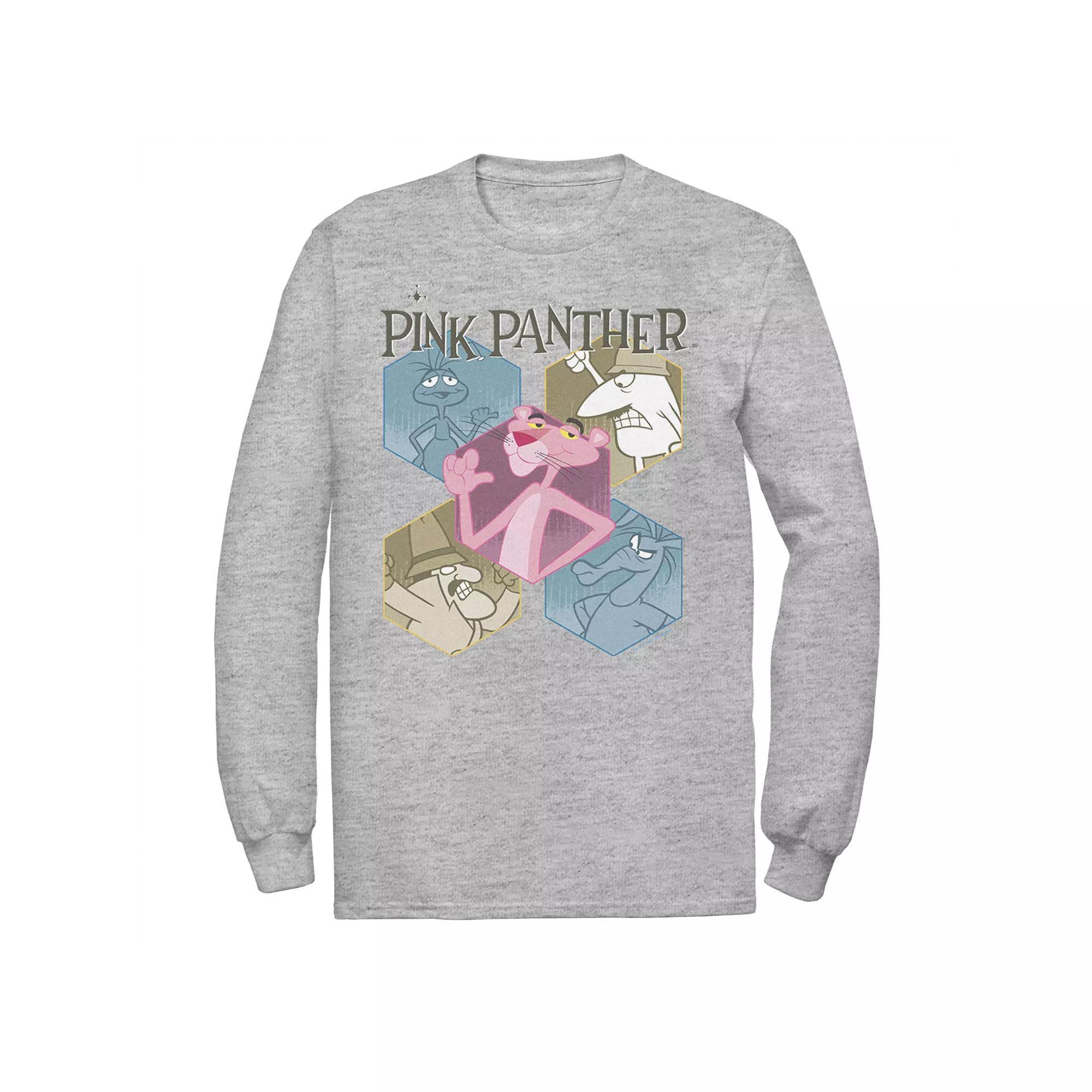 Men's Pink Panther Hexagonal Portraits Long Sleeve Graphic Tee, Size: Small, White Product Image