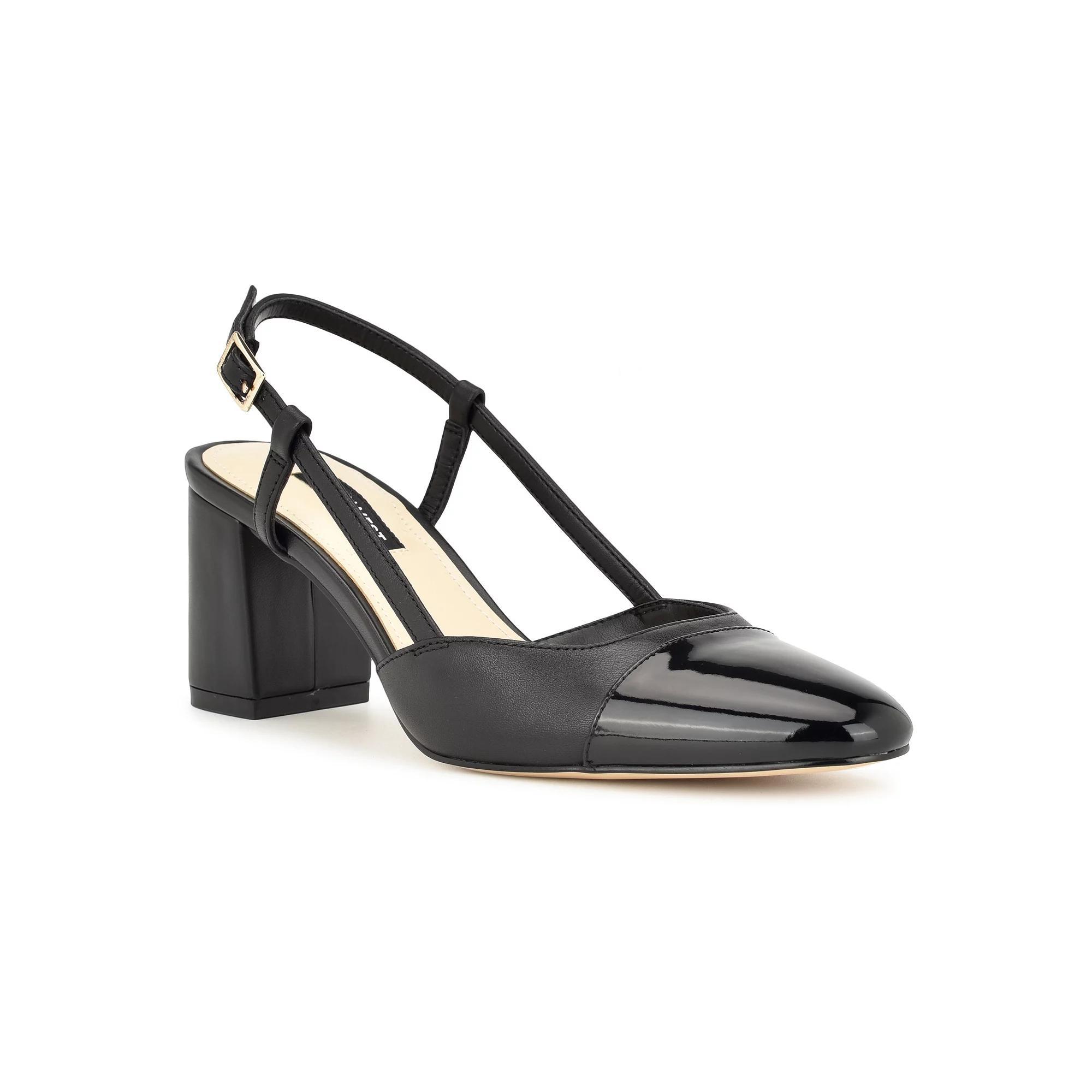 Nine West Unda Women's Block Heel Slingback Dress Pumps, Size: 9.5, Black Leather Team Product Image