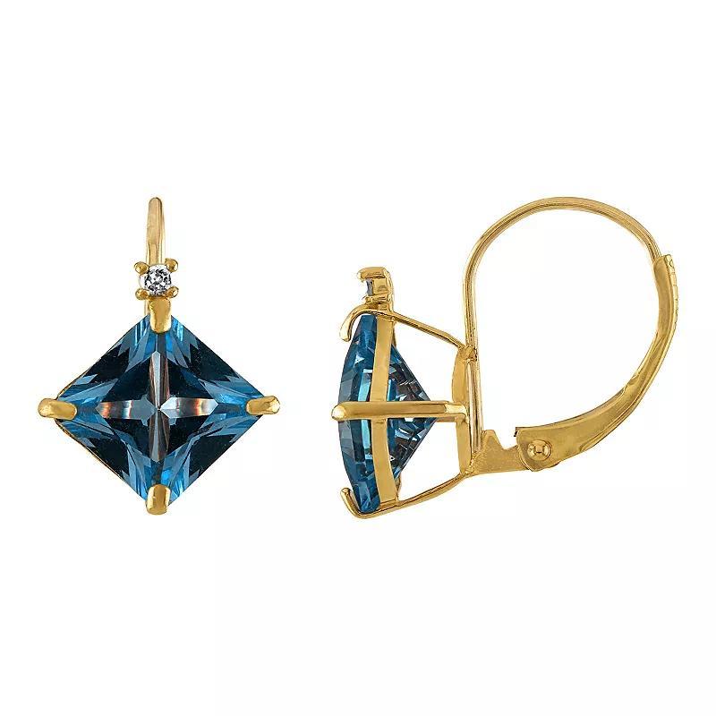 Tiara 10k Gold Lab-Created Aquamarine & Diamond Accent Leverback Earrings, Women's Product Image