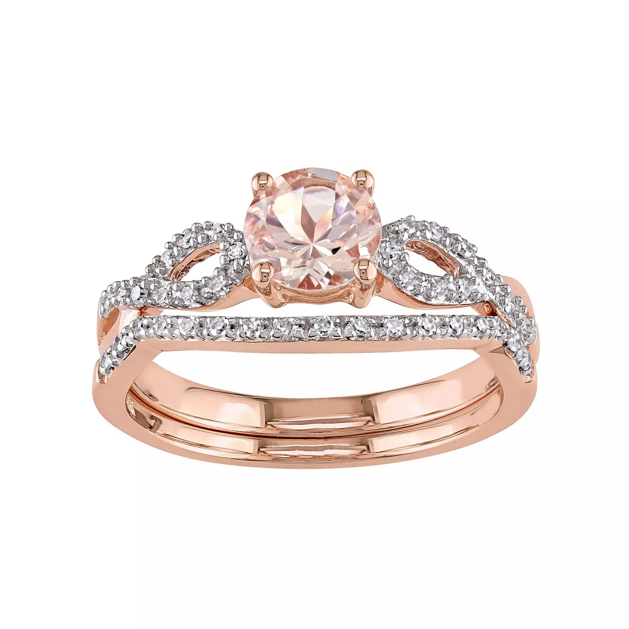 Stella Grace 10k Rose Gold Morganite, Lab-Created White Sapphire & 1/8 Carat T.W. Diamond Engagement Ring Set, Womens Product Image