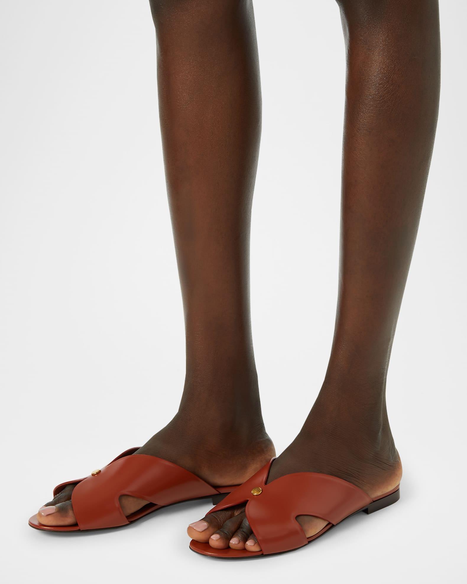 Vera Leather Flat Slide Sandals Product Image