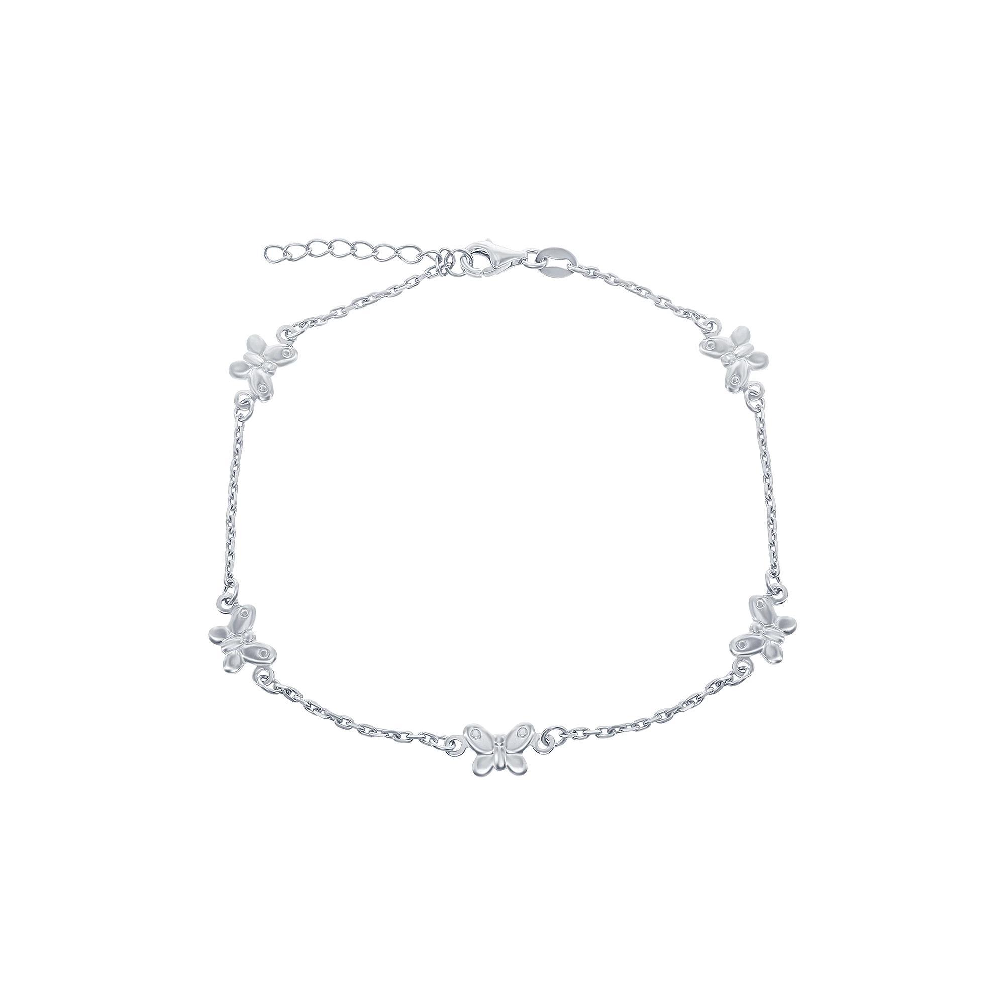 Sterling Silver Butterfly Anklet, Women's, Size: 9" Product Image