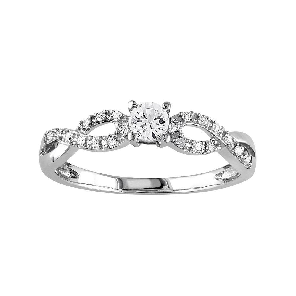 Stella Grace 10k White Gold Lab-Created White Sapphire & 1/10 Carat T.W. Diamond Swirl Ring, Women's, Size: 9 Product Image