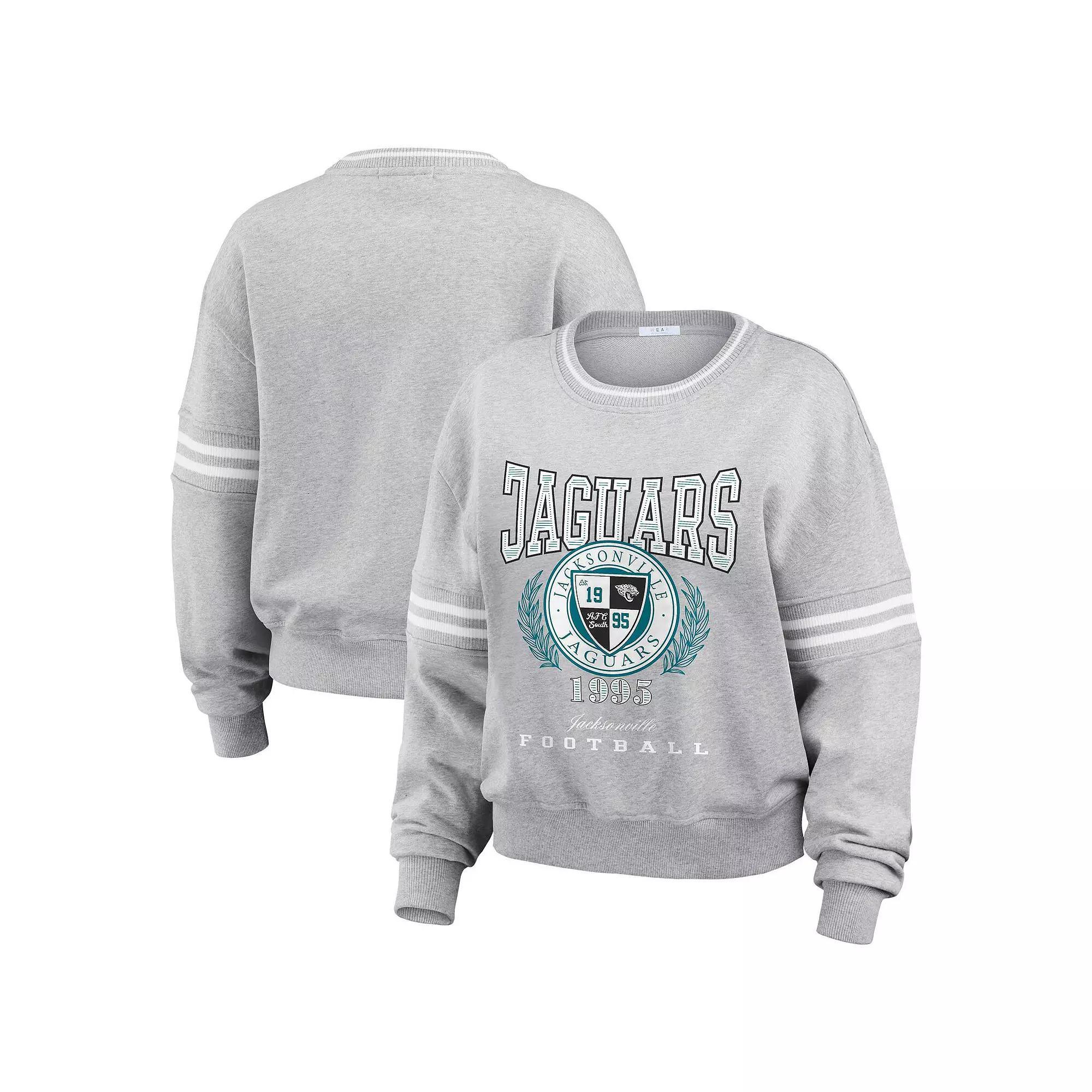 Women's WEAR by Erin Andrews Heather Gray Jacksonville Jaguars Cropped Pullover Sweatshirt, Size: 2XL, Grey Product Image