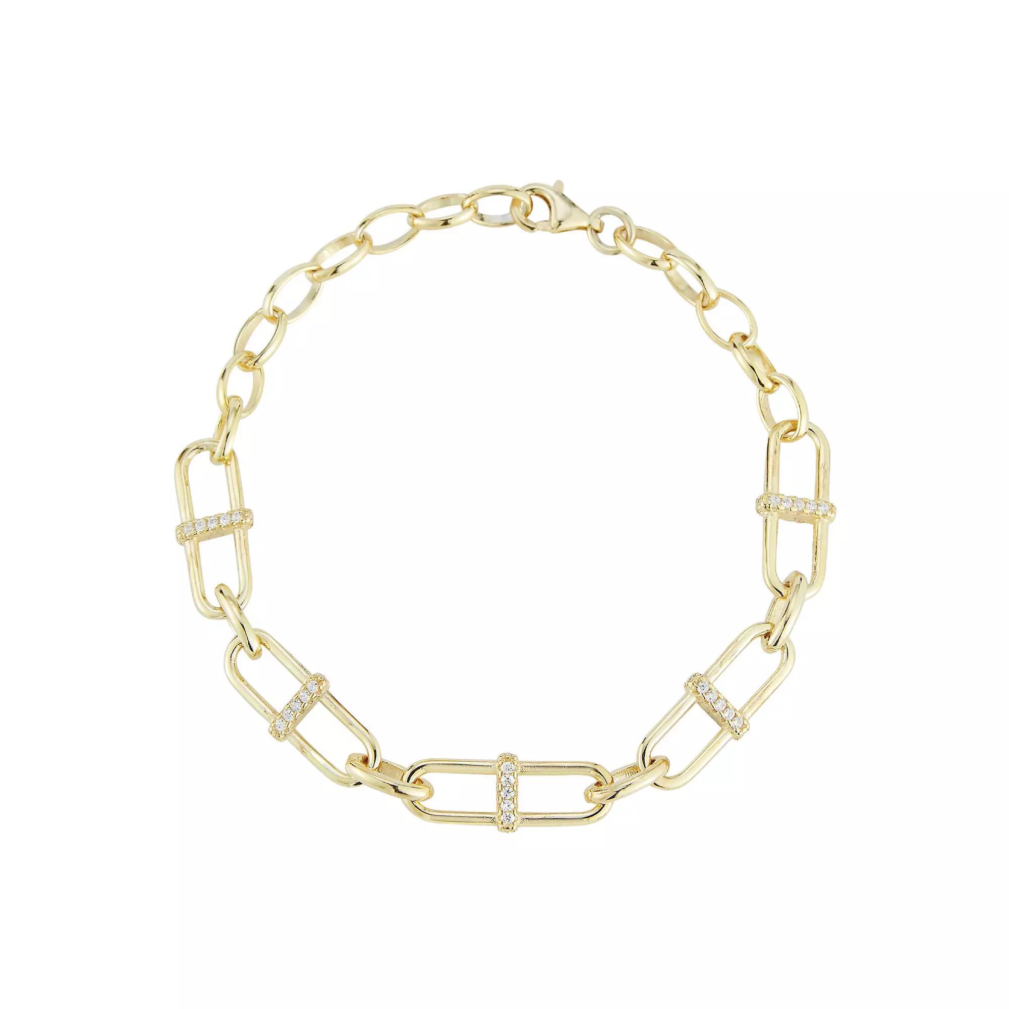 Sunkissed Sterling Cubic Zirconia Mariner Link Chain Bracelet, Womens Gold Tone Product Image