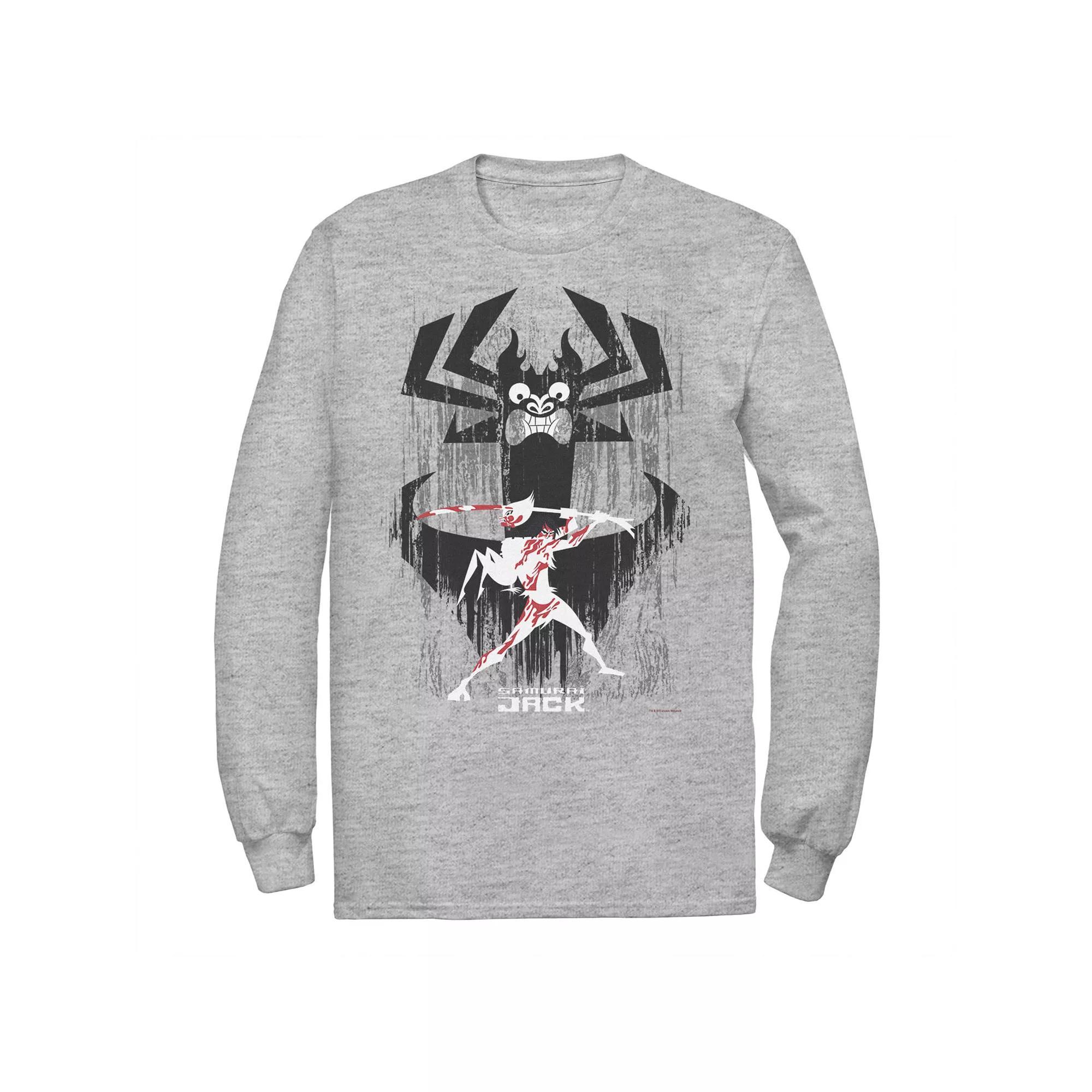 Men's Cartoon Network Samurai Jack Aku Sword Fight Splatter Long Sleeve Tee, Size: XXL, Athletic Grey Product Image
