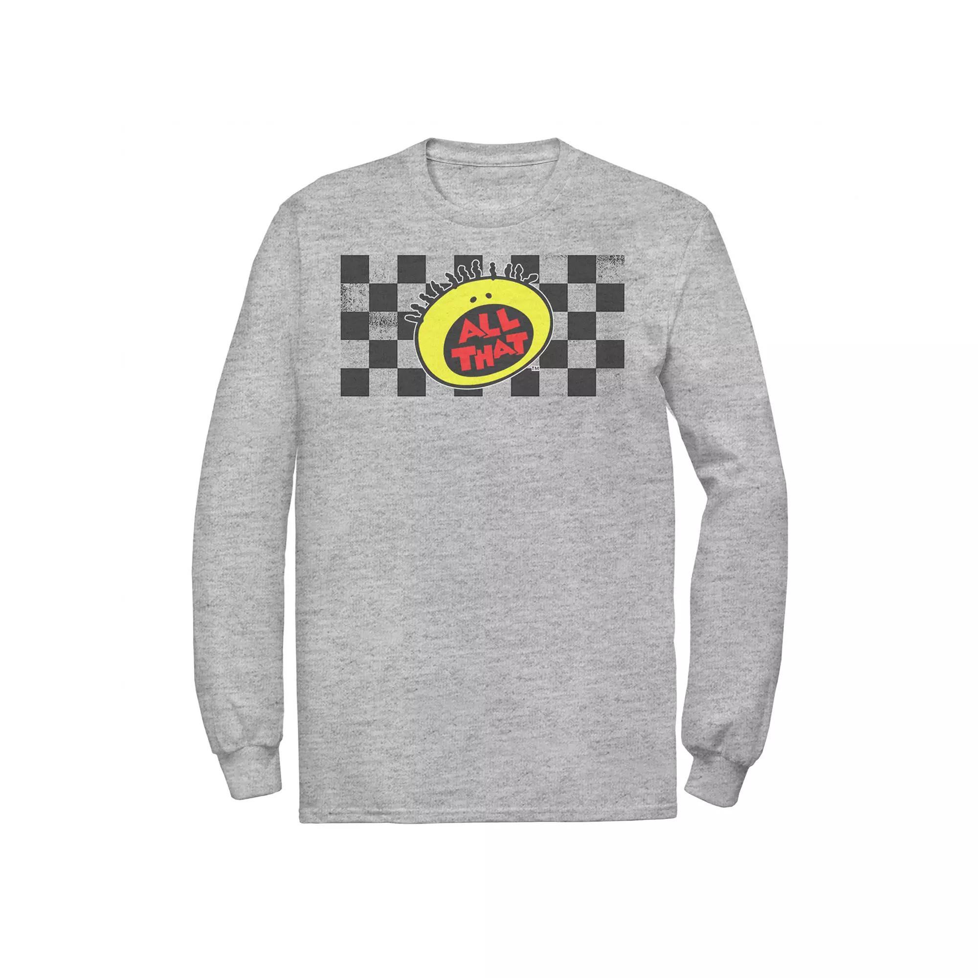 Men's Nickelodeon All That Checkered Logo Panel Long Sleeve Graphic Tee, Size: Small, Athletic Grey Product Image