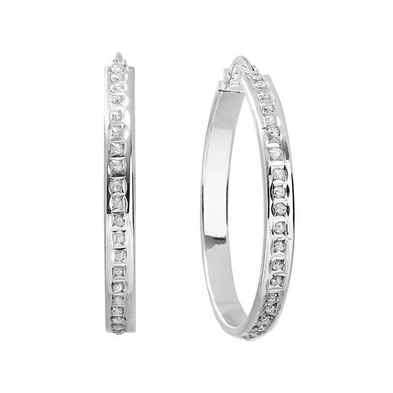 Diamond Mystique Platinum Over Silver Hoop Earrings, Women's, White Product Image