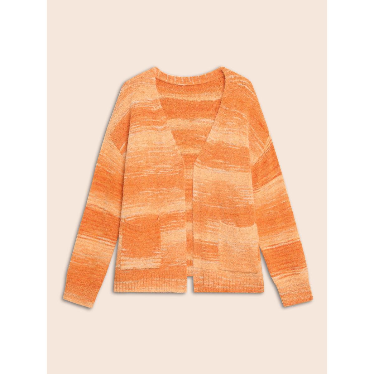 Plus Size Ombre Patch Pocket Drop Shoulder Cardigan Brightorange Women Casual Loose Long Sleeve Everyday Cardigans BloomChic 26/4X Product Image