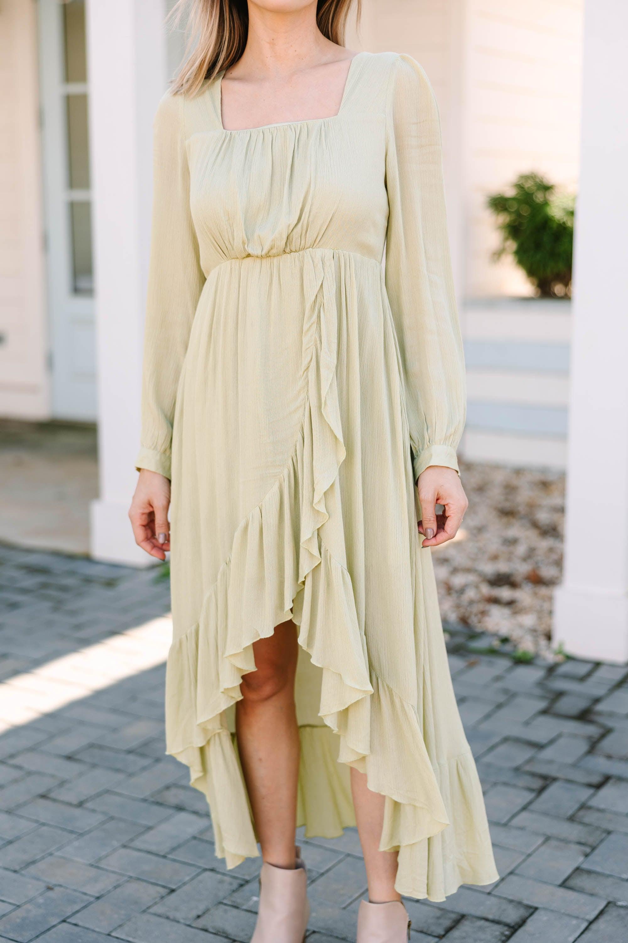 With Ease Olive Green Ruffled Maxi Dress Female Product Image