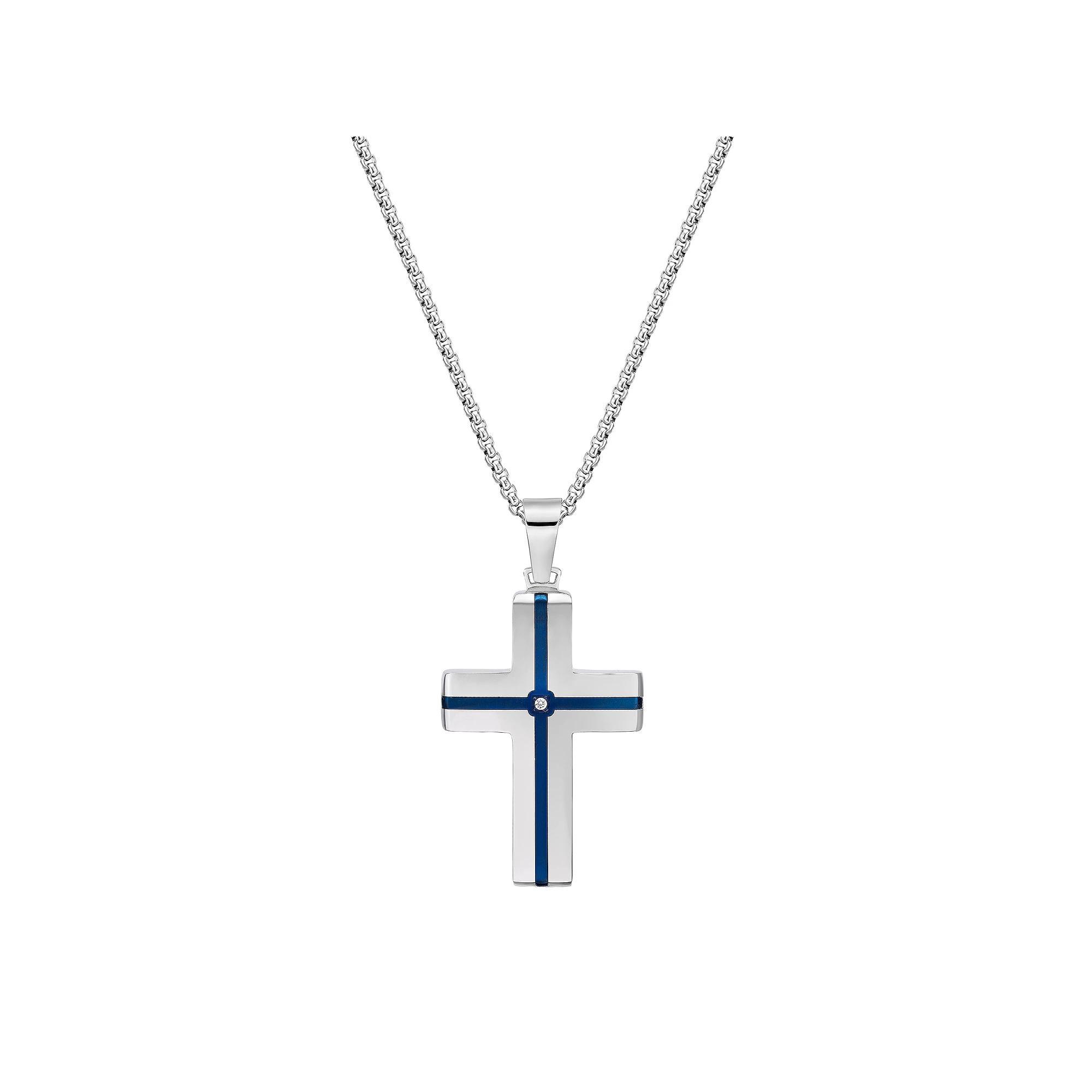 LYNX Stainless Steel Cubic Zirconia Men's Cross Pendant, Size: 24", Two Tone Product Image