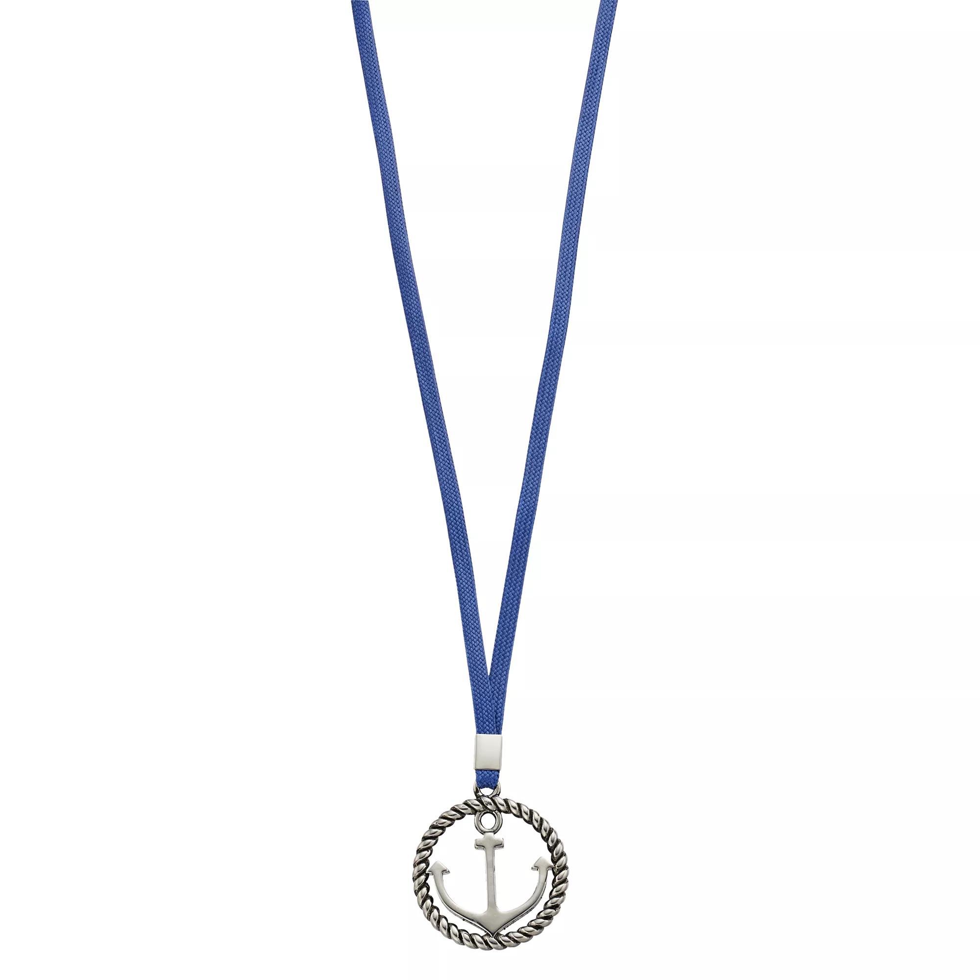 Men's Stainless Steel & Blue Cord Anchor Pendant Necklace, Size: 24" Product Image