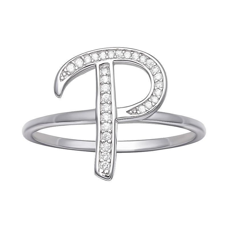 PRIMROSE Sterling Silver Cubic Zirconia Initial Ring, Womens Sterling Silver E Product Image