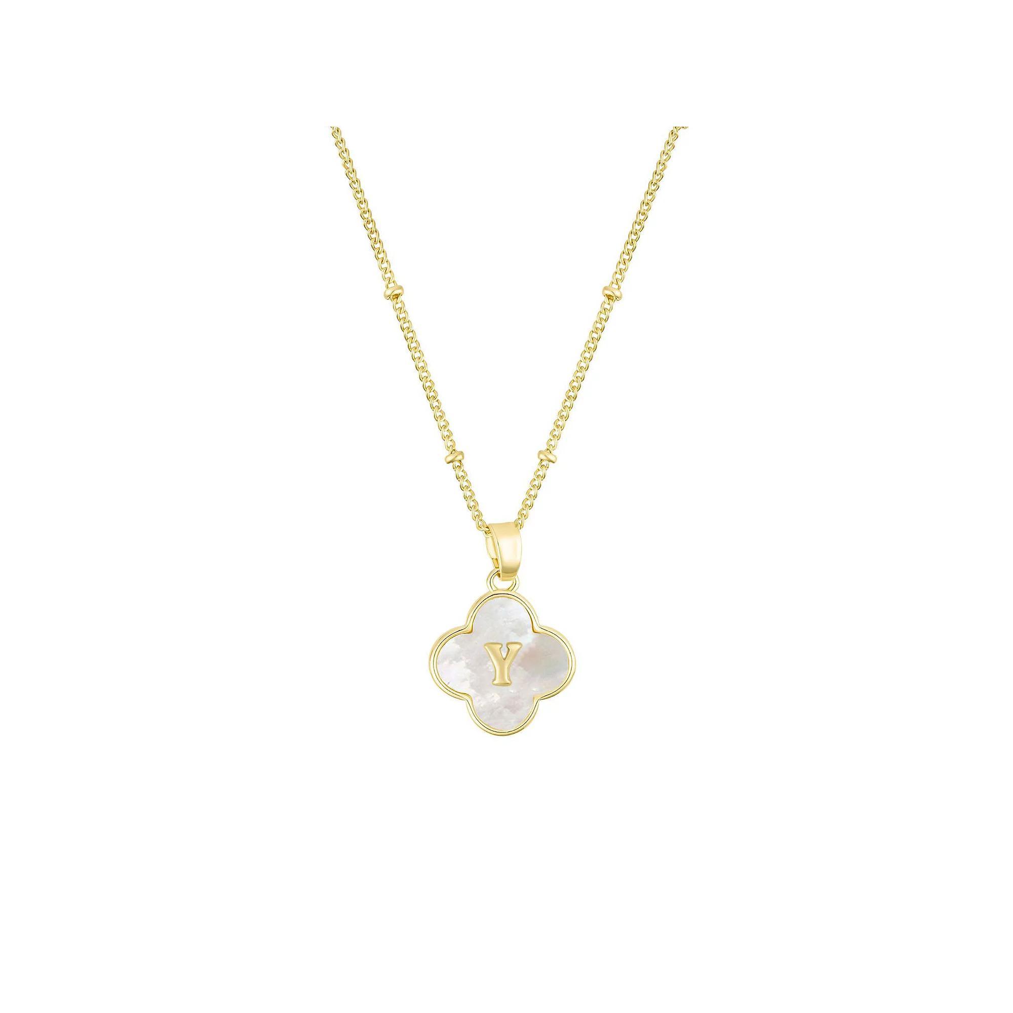 Adornia 14k Gold Plated Mother-of-Pearl Initial Clover Necklace, Women's, Size: 16-18" ADJ Product Image