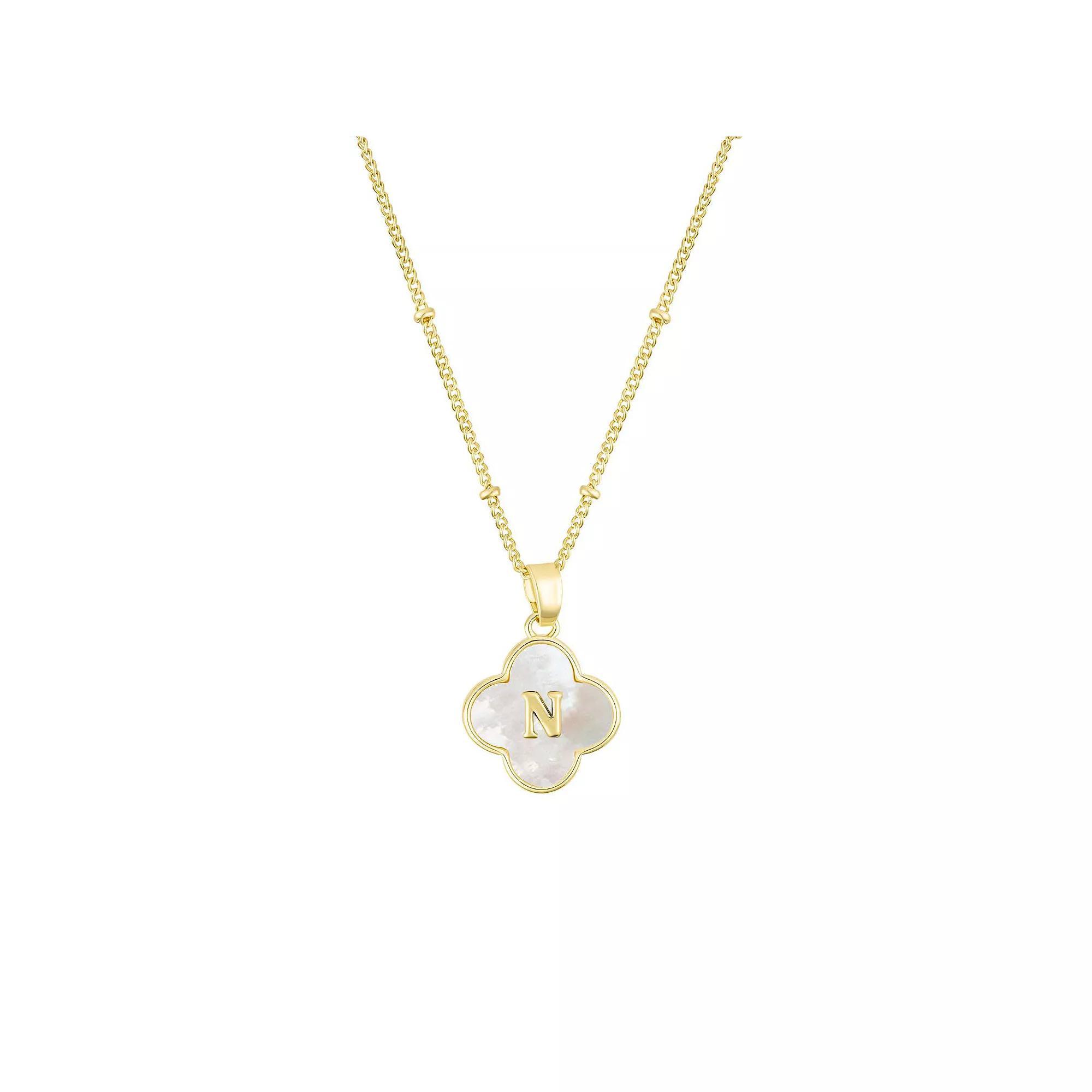 Adornia 14k Gold Plated Mother-of-Pearl Initial Clover Necklace, Womens Product Image