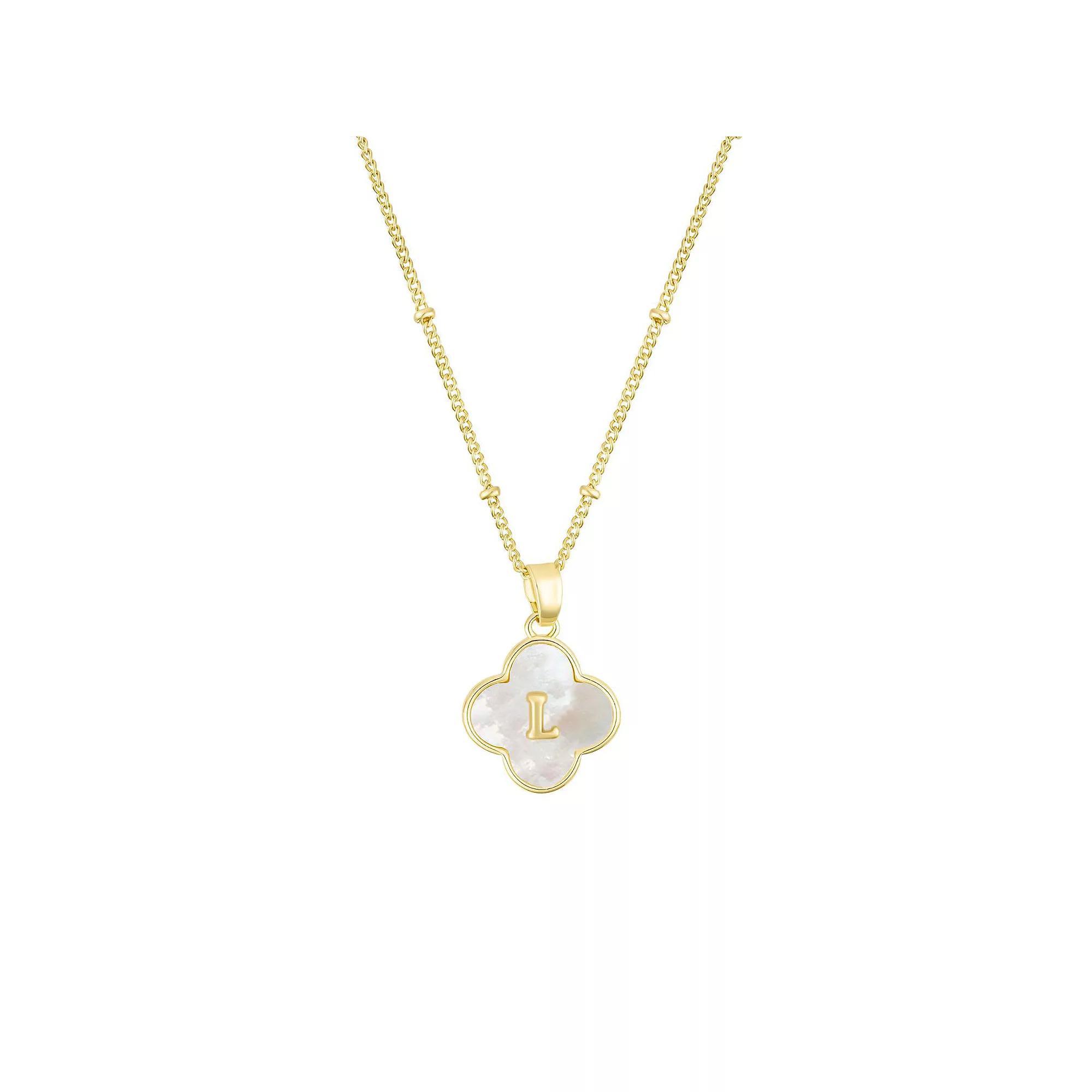 Adornia 14k Gold Plated Mother-of-Pearl Initial Clover Necklace, Womens Product Image