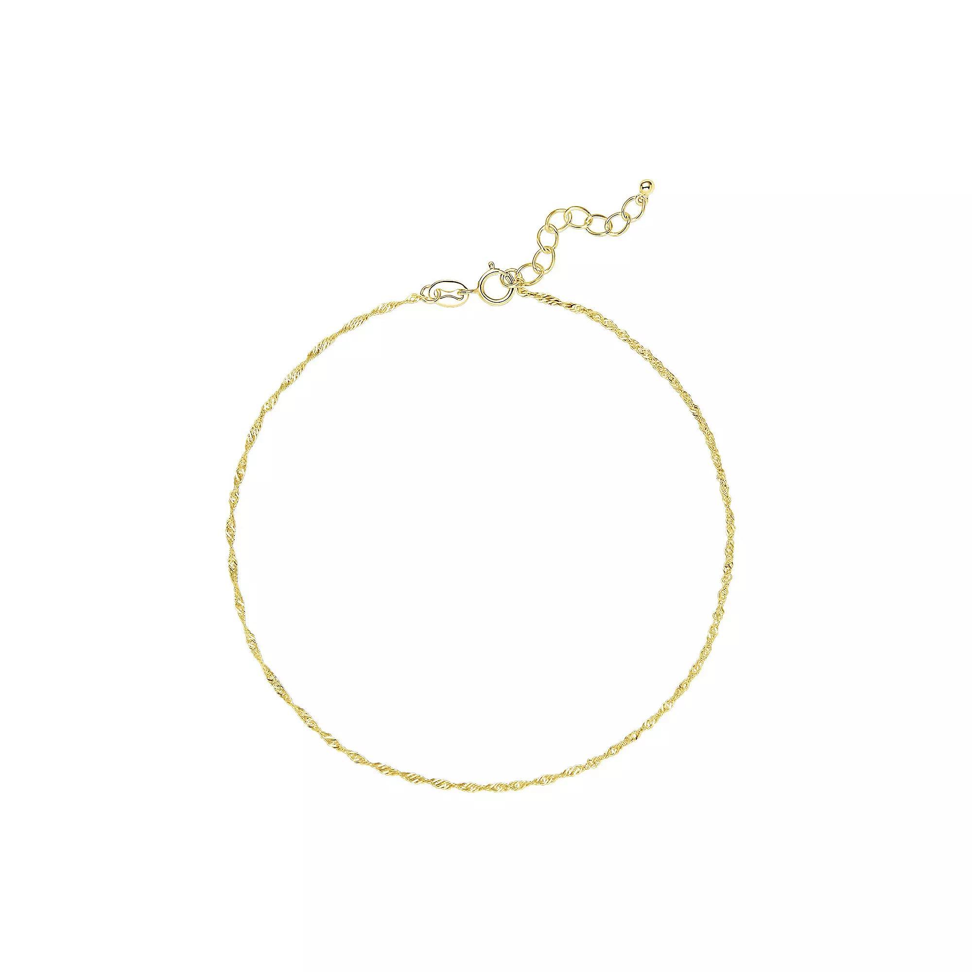 PRIMROSE Sterling Silver Singapore Chain Anklet, Women's, Size: 9-10" ADJ, Gold Tone Product Image