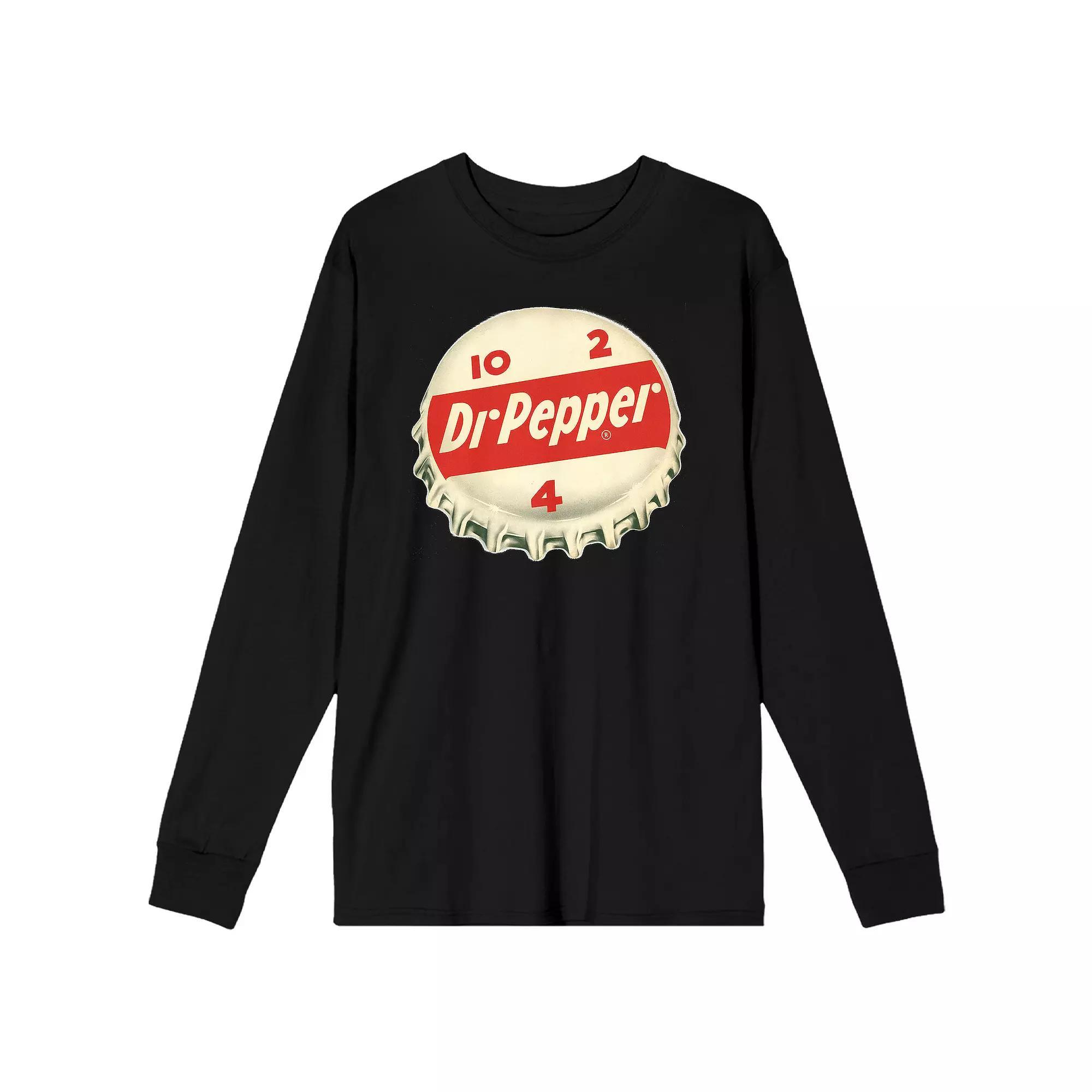 Men's Dr. Pepper Bottle Cap Long Sleeve Graphic Tee, Size: Medium, Black Product Image