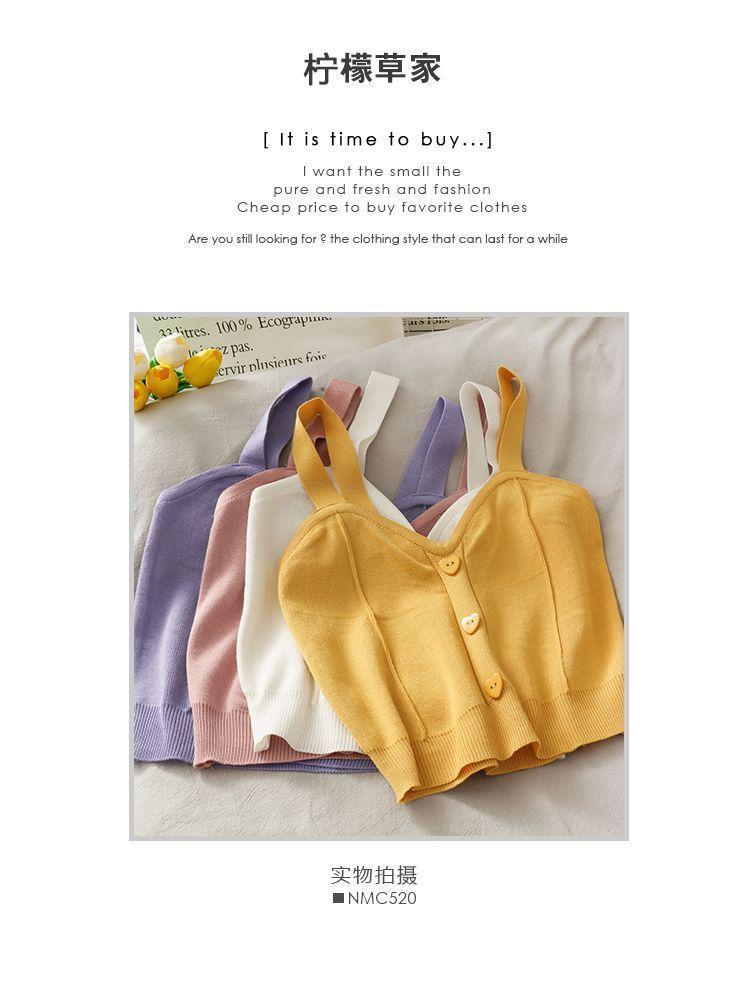 Heart-Button Cropped Knit Camisole Product Image