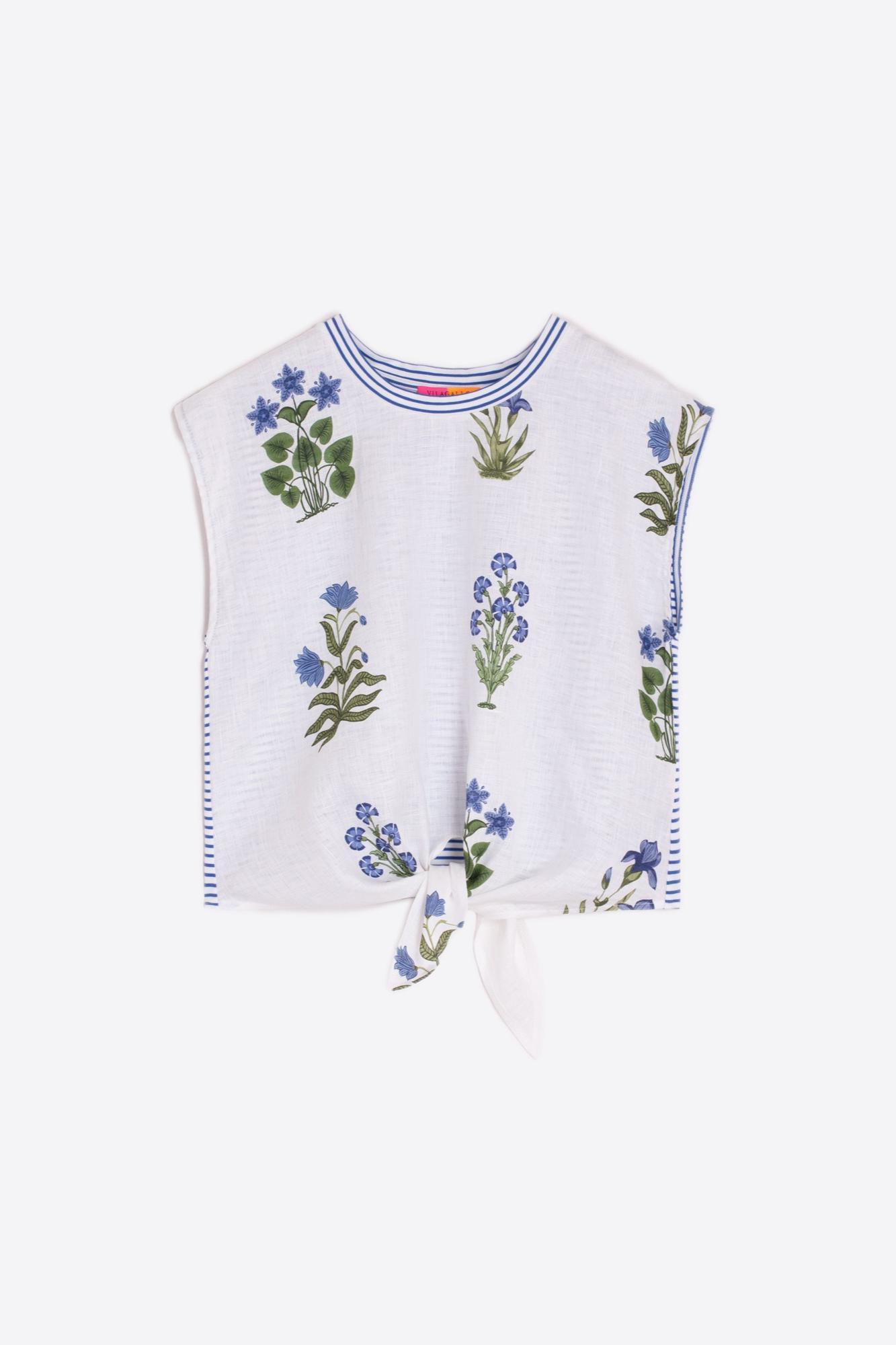 Aliza Flor Azul Lino T-Shirt Product Image