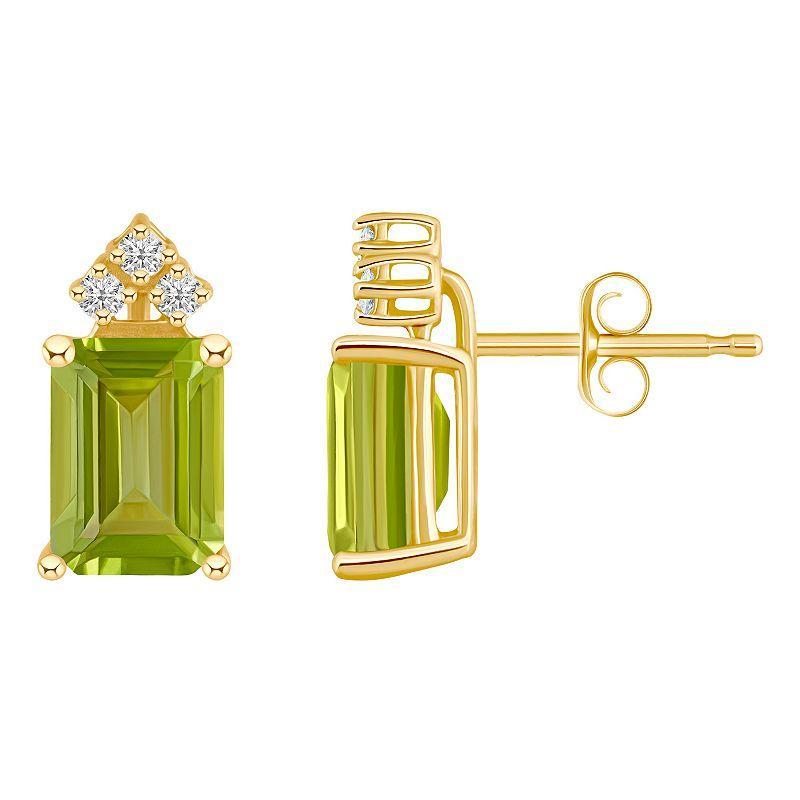 Celebration Gems 14k Gold Gemstone & 1/10 Carat T.W. Diamond Stud Earrings, Women's, Peridot Product Image