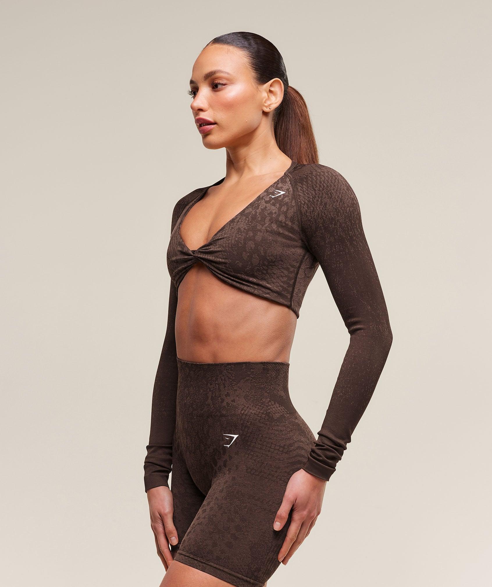 Gymshark Adapt X Whitney Animal Seamless Long Sleeve Top - Archive Brown/Soft Brown Female Product Image