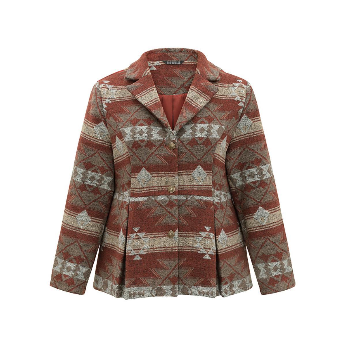 Plus Size Geometric Boho Print Pleated Pocket Coat Women Multicolor Casual Lined Ladies Dailywear Winter Coats BloomChic 22-24/3X Product Image