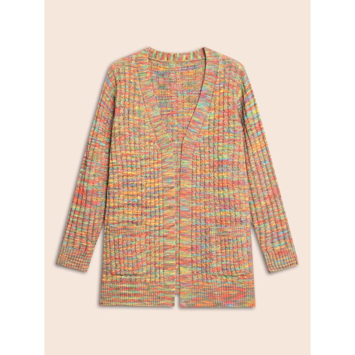 Plus Size Ombre Heather Patched Pocket Cardigan Multicolor Women Casual Loose Long Sleeve Everyday Cardigans BloomChic 14-16/1X Product Image