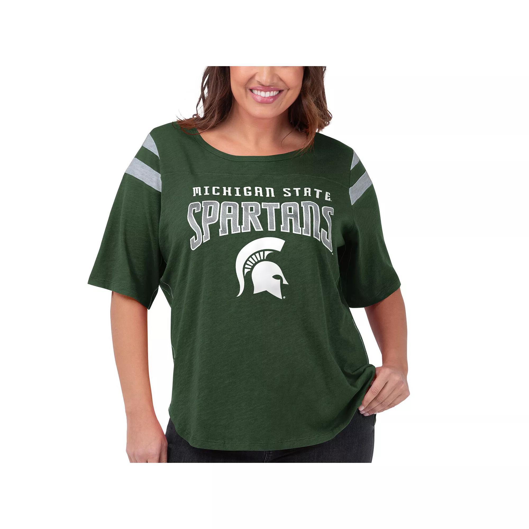 Women's G-III 4Her by Carl Banks Green Michigan State Spartans Plus Size Linebacker Half-Sleeve T-Shirt, Size: 2XL Product Image