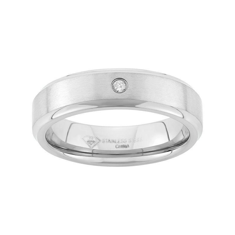 Diamond Accent Stainless Steel Wedding Band - Men, Men's, Size: 13, Grey Product Image