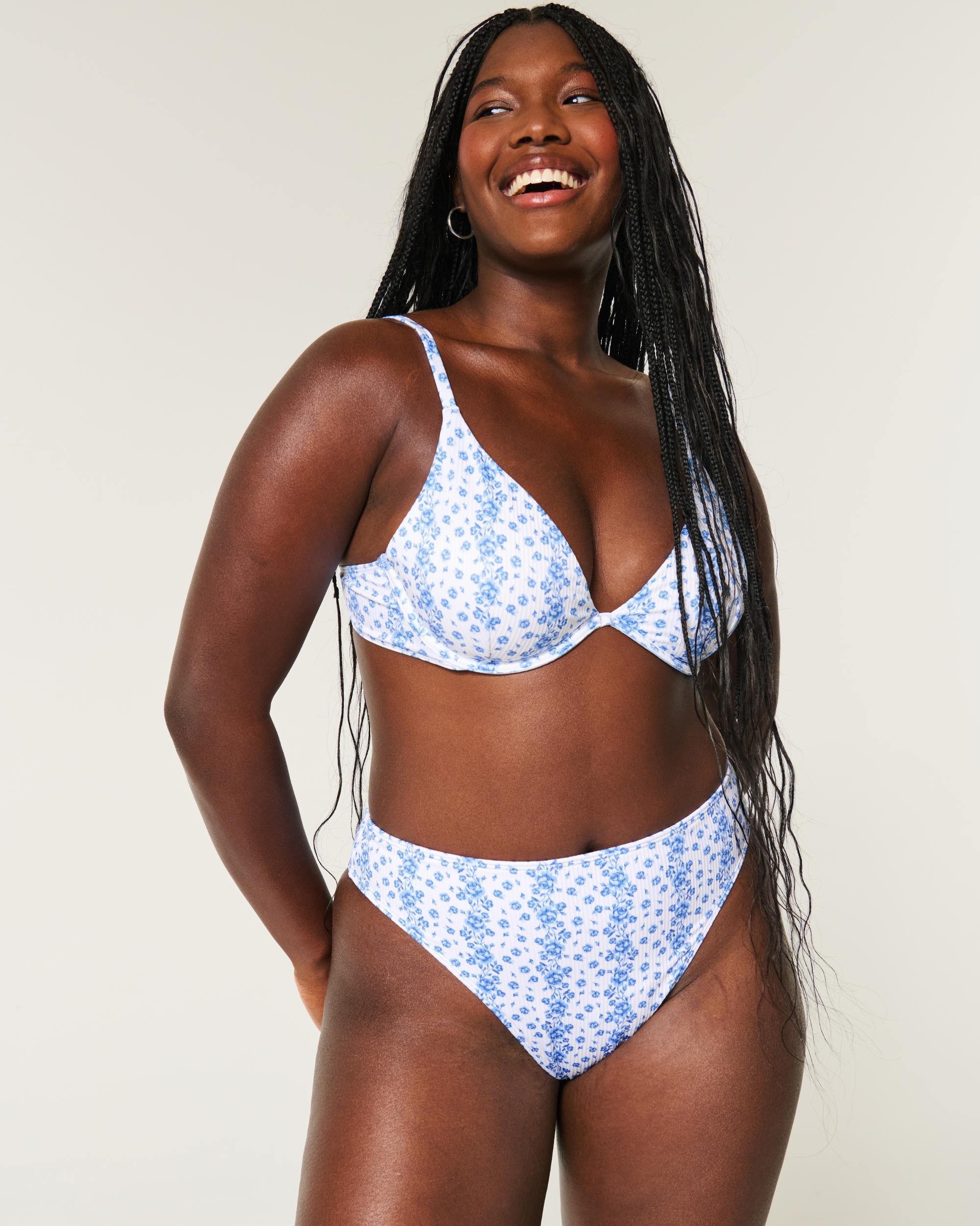 Curvy High-Leg High-Waist Ribbed Cheeky Bikini Bottom Product Image
