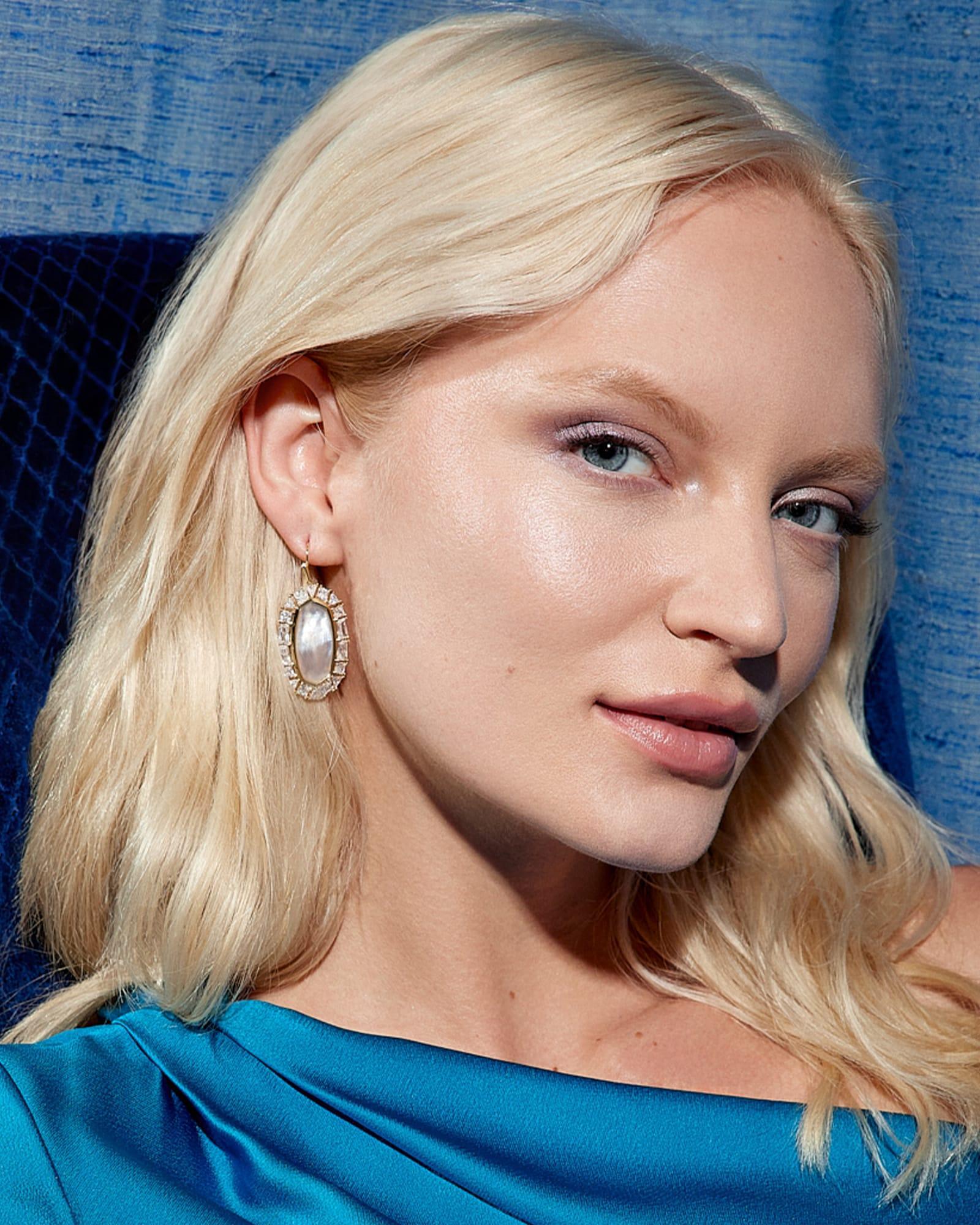 Elle Gold Crystal Frame Drop Earrings in Ivory Mother-of-Pearl Product Image