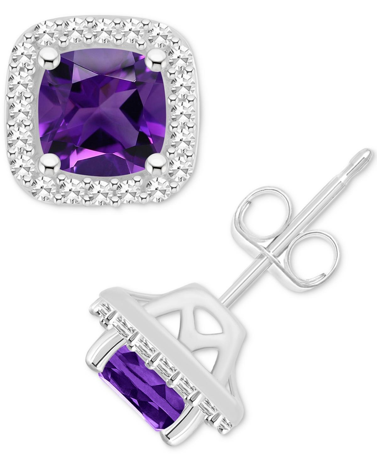Celebration Gems Sterling Silver 5 mm Cushion Gemstone & 1/5 Carat T.W. Diamond Halo Stud Earrings, Women's, Red Product Image