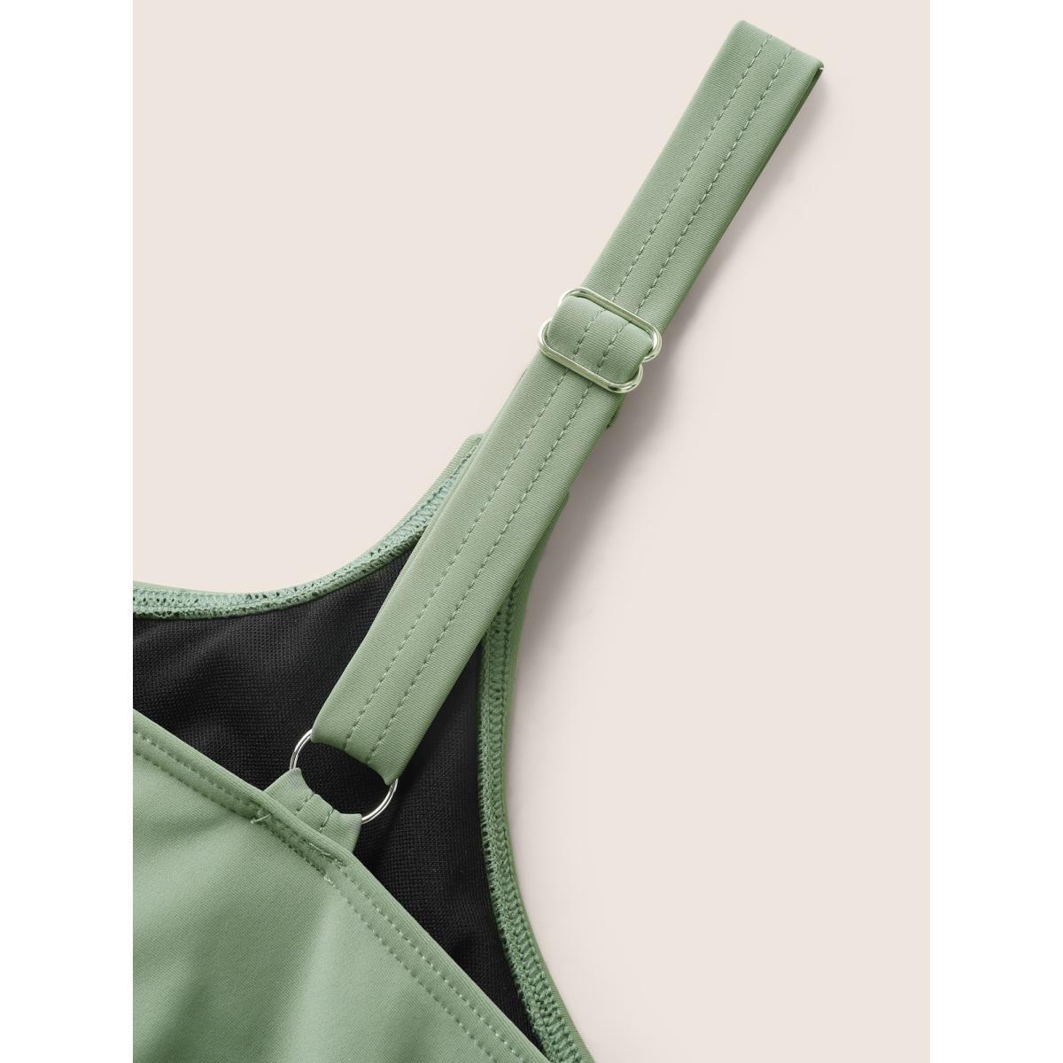 Plus Size U Neck Contrast Tiered Ruffles One Piece Swimsuit Women's Swimwear ArmyGreen Beach Tiered Curve Bathing Suits High stretch One Pieces BloomChic 12/L Product Image