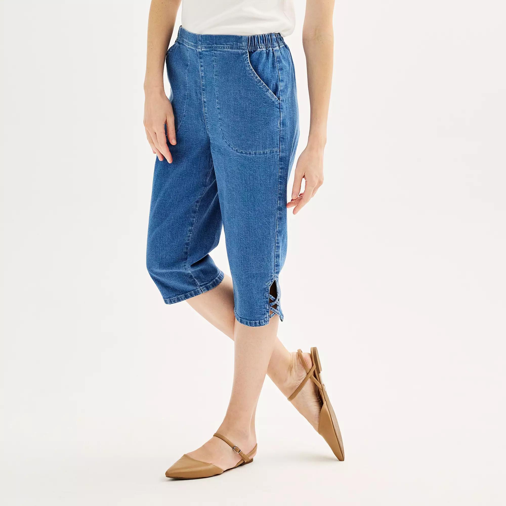 Women's Croft & Barrow® Lattice-Hem Pull-On Mid-Rise Skimmer Jeans, Size: XS, Medium Blue Product Image