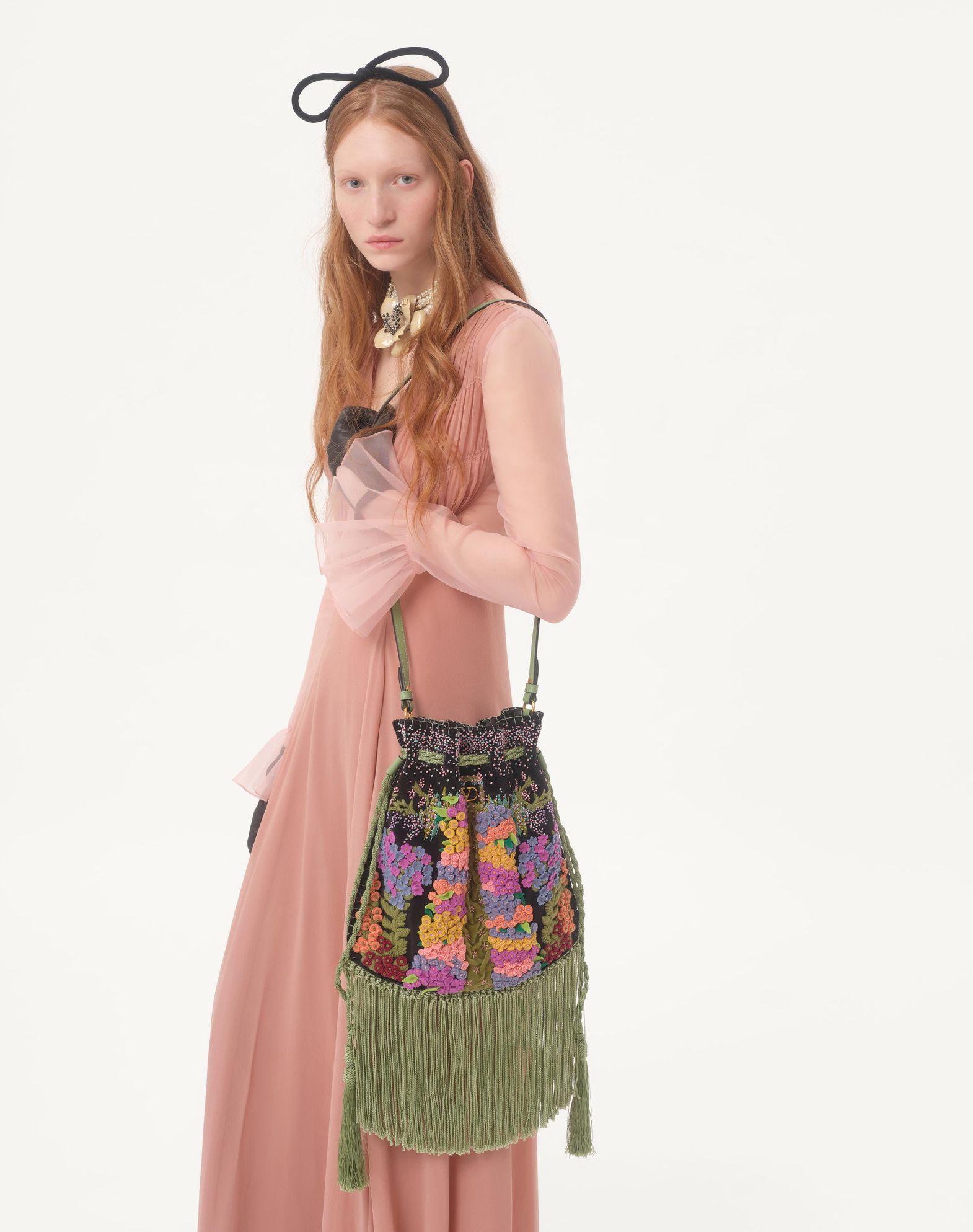 Valentino Garavani Nellcôte Alice Embroidered Bag With Fringes Product Image