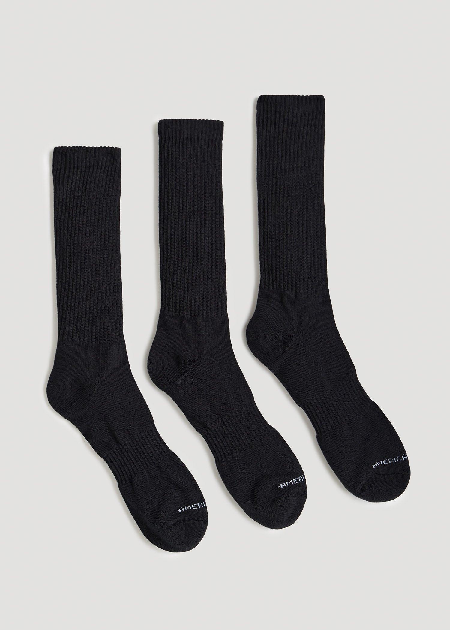 Athletic Crew Socks (X-Large Size: 13-15) for Tall Men in Black Product Image