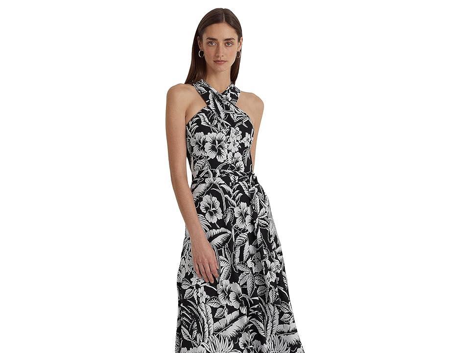 Lauren Ralph Lauren Floral Georgette Halter Dress White) Women's Dress Product Image